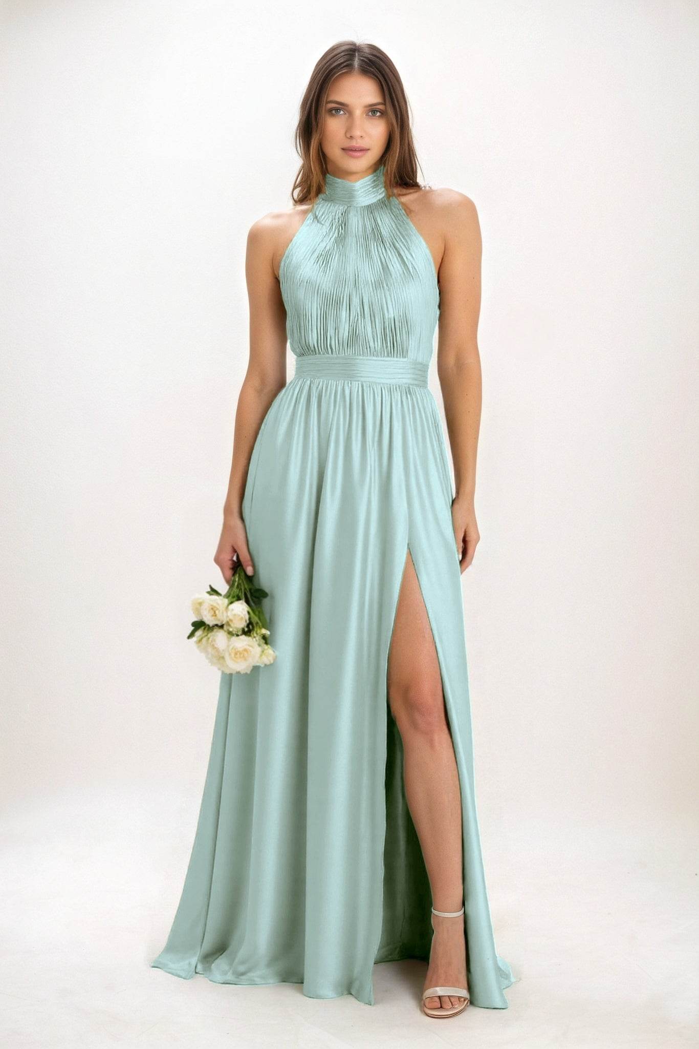 A-Line Maxi Luxe Satin Bridesmaid Dress CB0852 - COCOMELODY