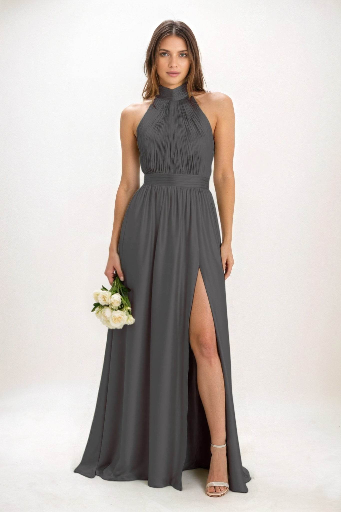 A-Line Maxi Luxe Satin Bridesmaid Dress CB0852 - COCOMELODY