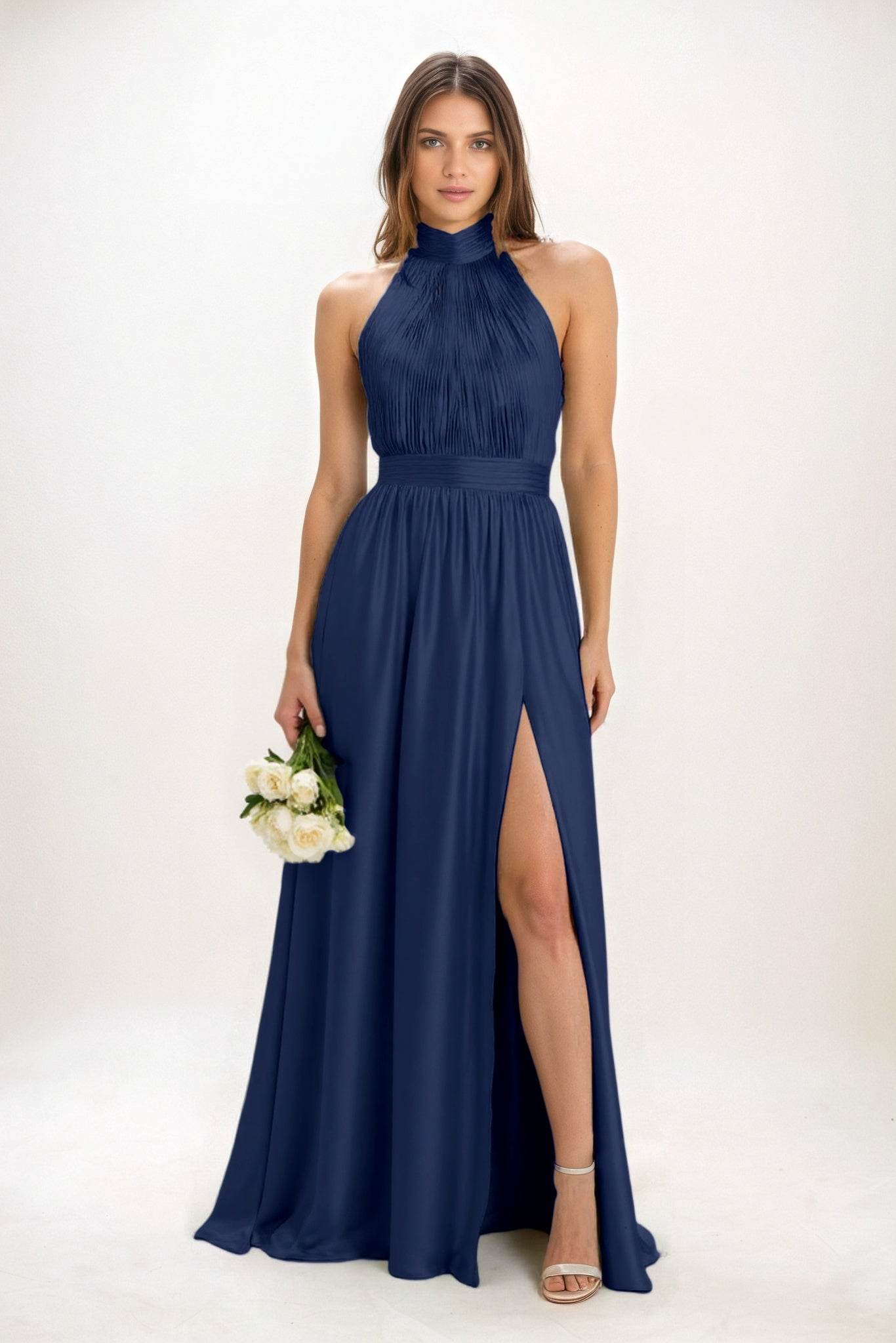 A-Line Maxi Luxe Satin Bridesmaid Dress CB0852 - COCOMELODY