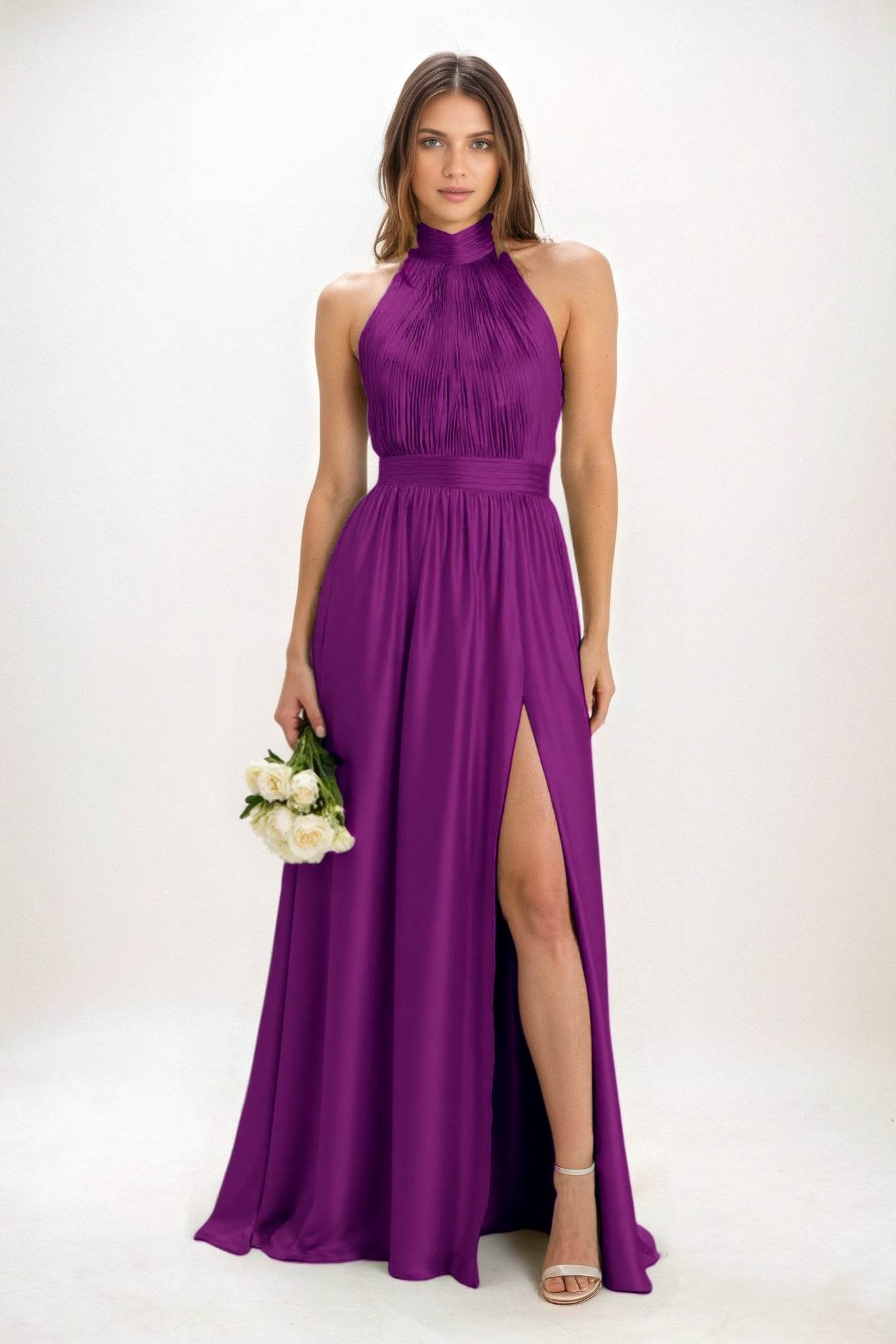 A-Line Maxi Luxe Satin Bridesmaid Dress CB0852 - COCOMELODY