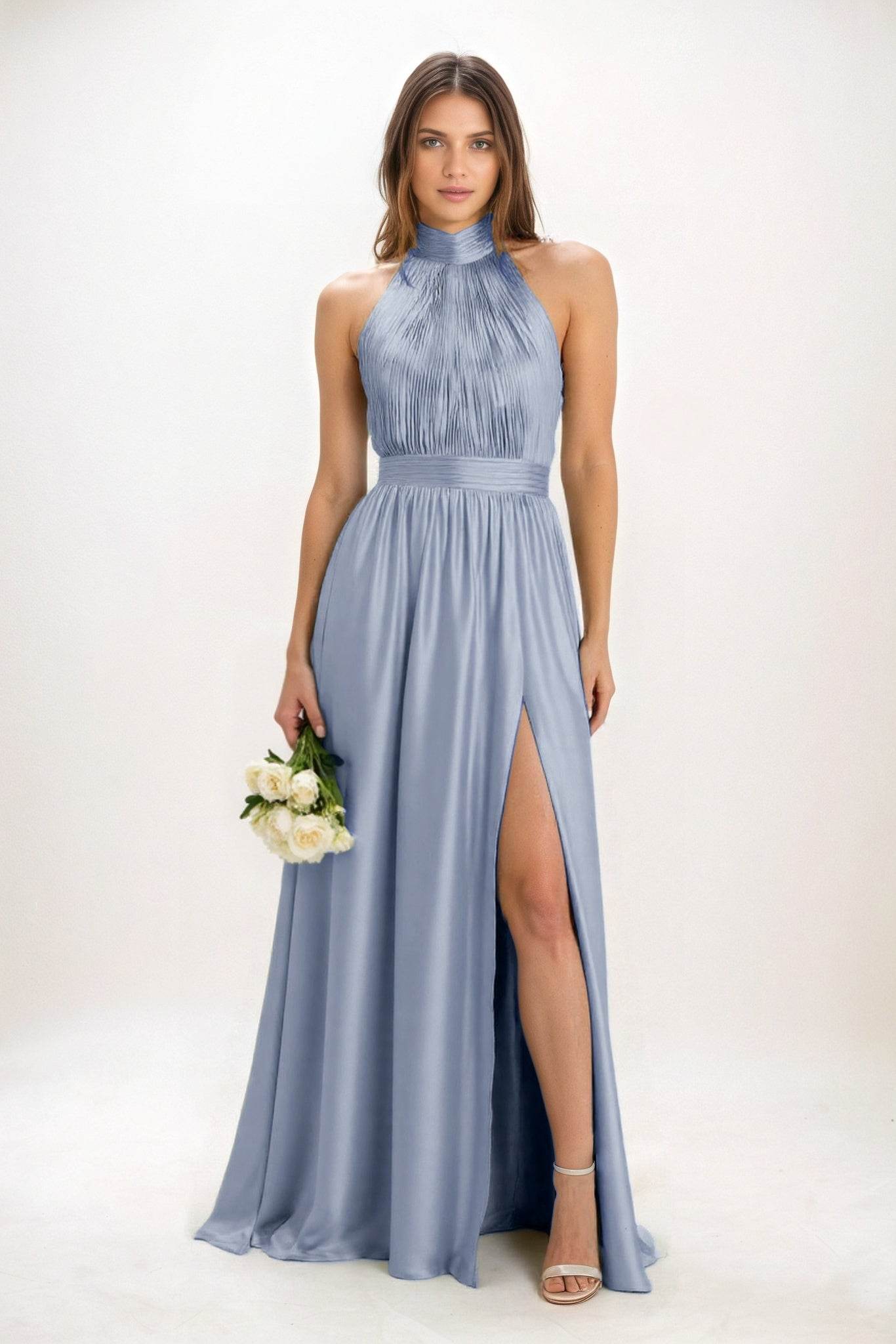 A-Line Maxi Luxe Satin Bridesmaid Dress CB0852 - COCOMELODY