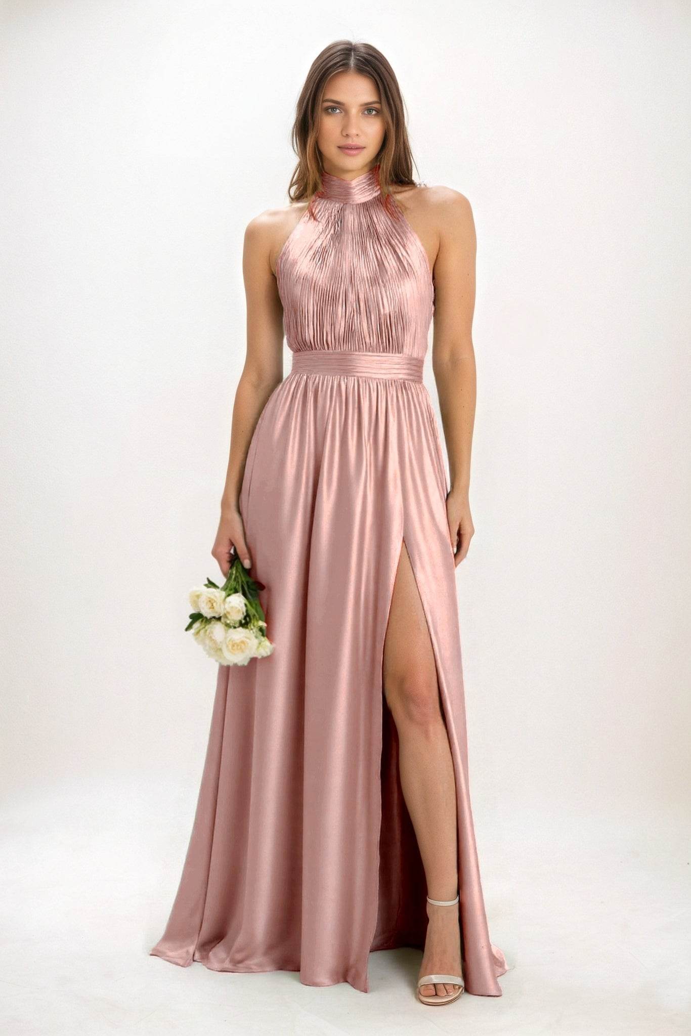 A-Line Maxi Luxe Satin Bridesmaid Dress CB0852 - COCOMELODY