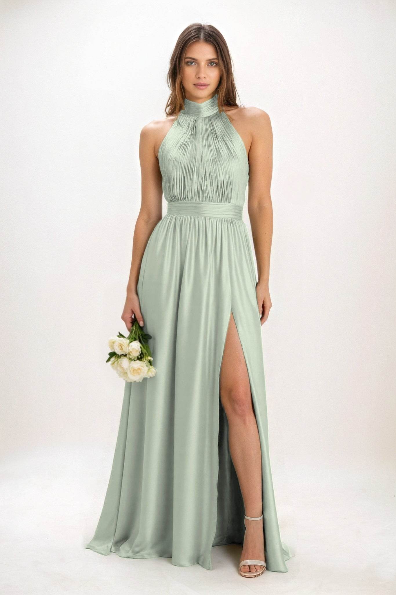 A-Line Maxi Luxe Satin Bridesmaid Dress CB0852 - COCOMELODY