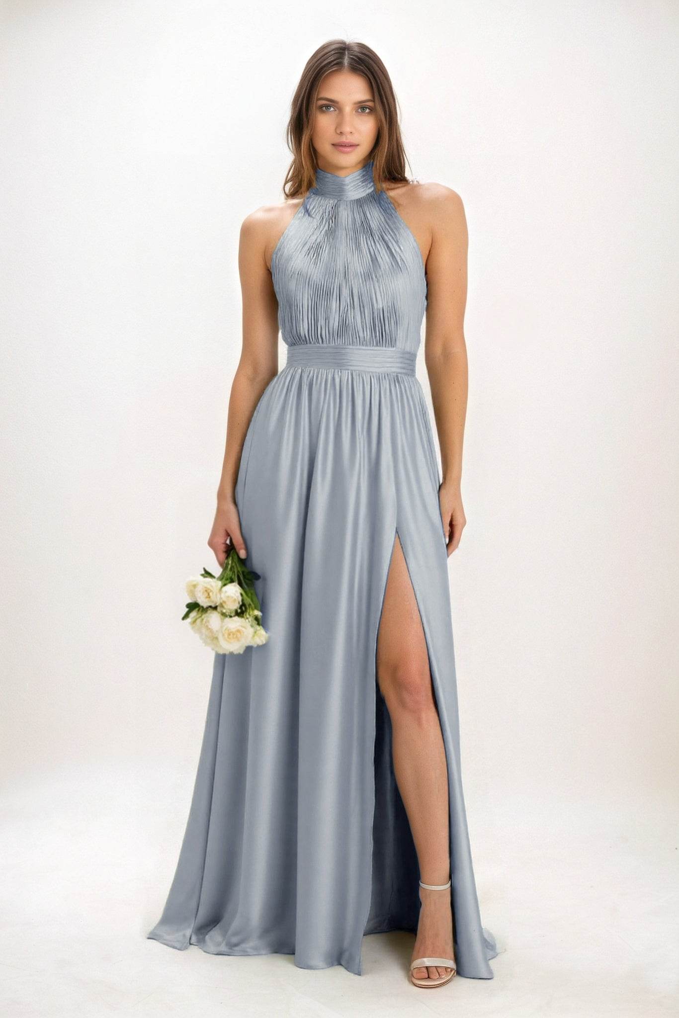 A-Line Maxi Luxe Satin Bridesmaid Dress CB0852 - COCOMELODY