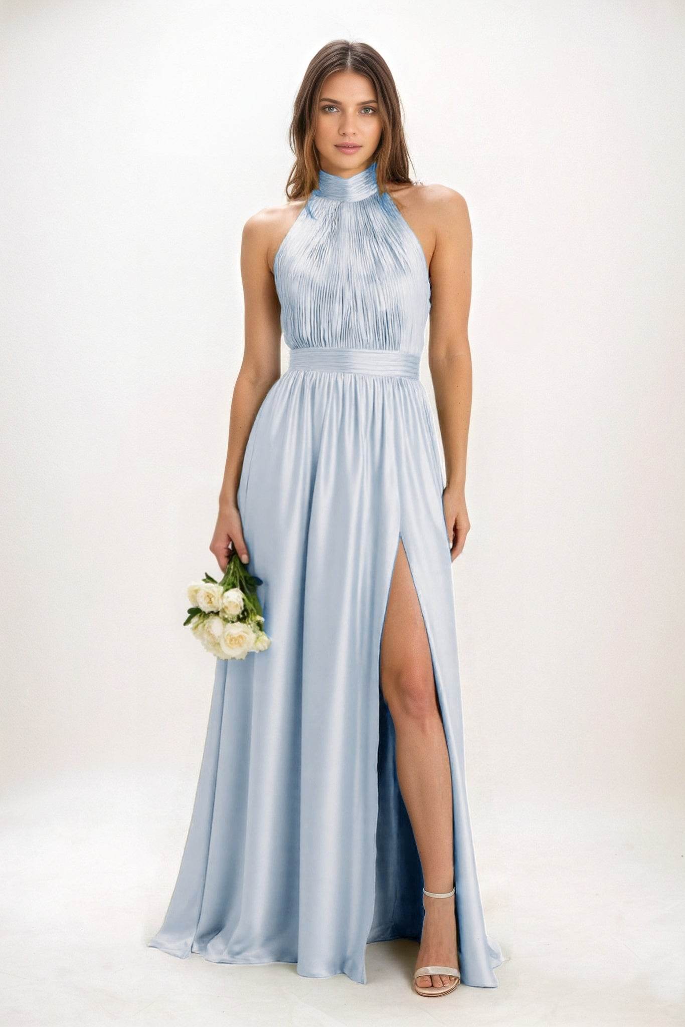 A-Line Maxi Luxe Satin Bridesmaid Dress CB0852 - COCOMELODY