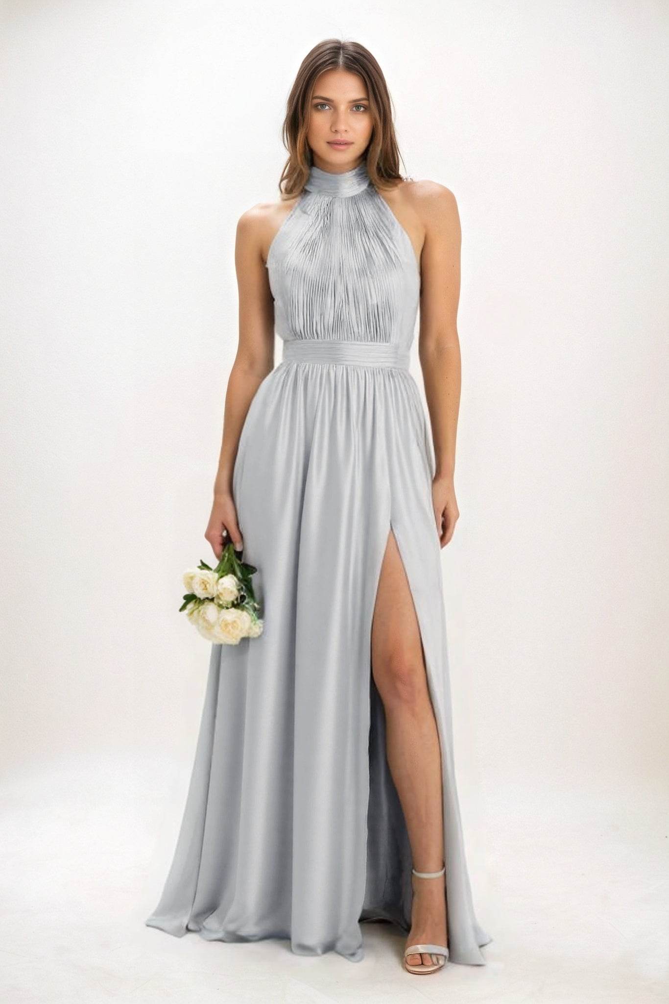 A-Line Maxi Luxe Satin Bridesmaid Dress CB0852 - COCOMELODY