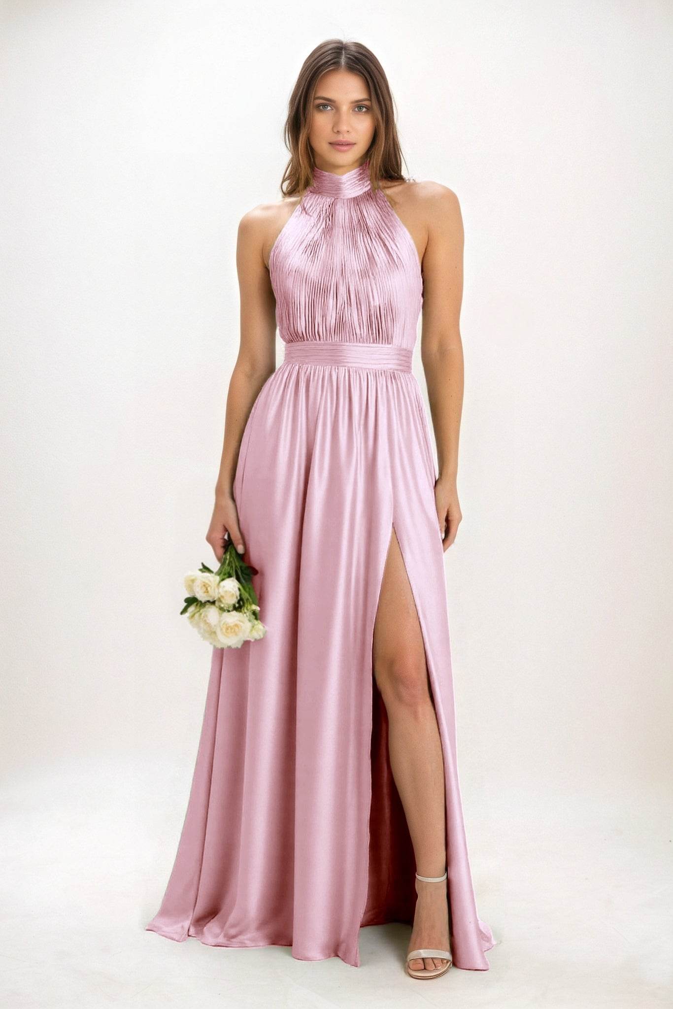 A-Line Maxi Luxe Satin Bridesmaid Dress CB0852 - COCOMELODY