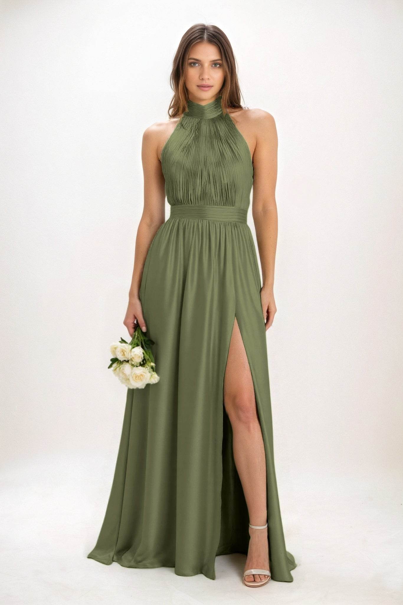 A-Line Maxi Luxe Satin Bridesmaid Dress CB0852 - COCOMELODY