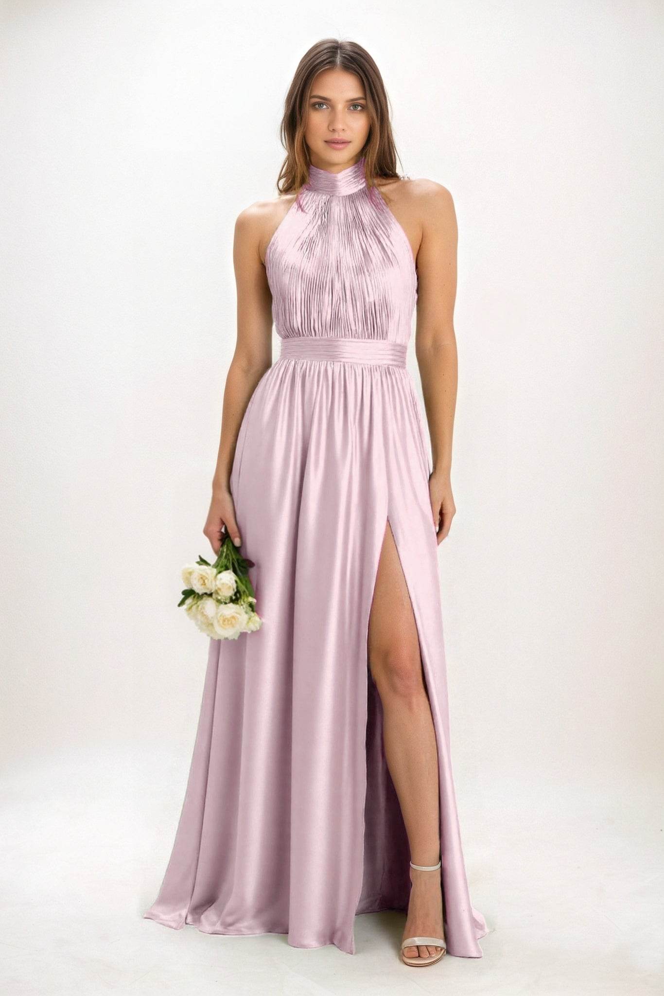 A-Line Maxi Luxe Satin Bridesmaid Dress CB0852 - COCOMELODY
