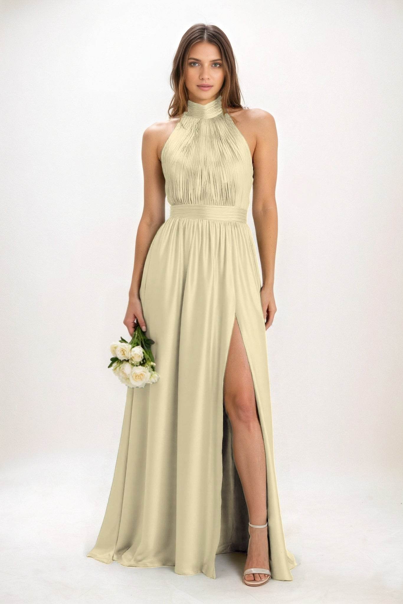 A-Line Maxi Luxe Satin Bridesmaid Dress CB0852 - COCOMELODY