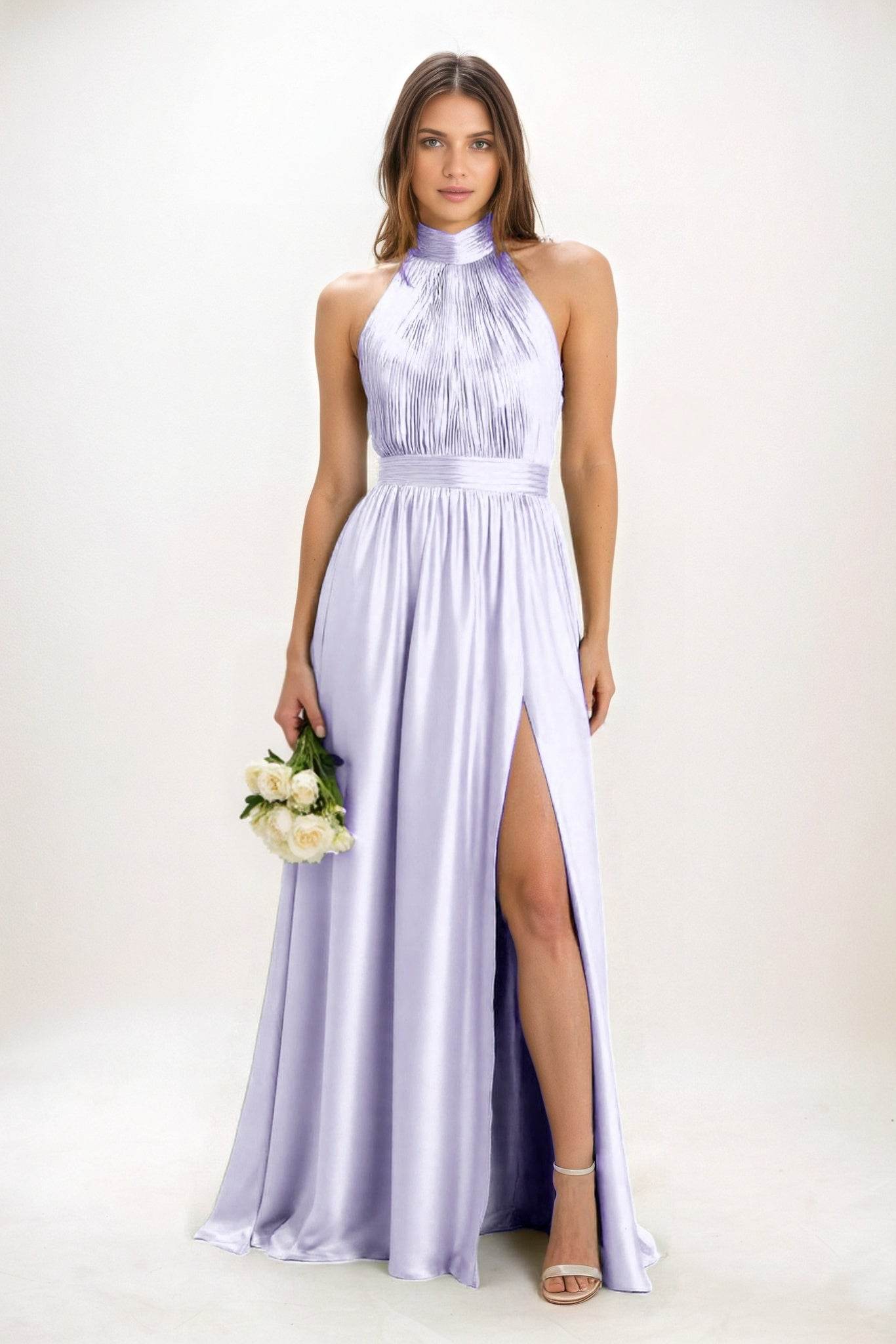 A-Line Maxi Luxe Satin Bridesmaid Dress CB0852 - COCOMELODY