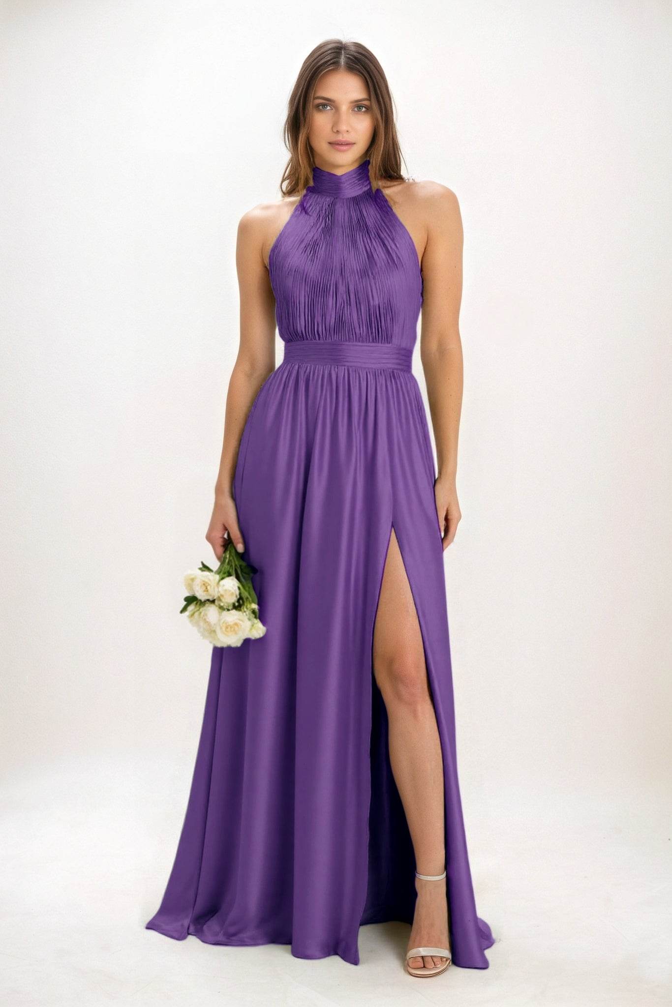 A-Line Maxi Luxe Satin Bridesmaid Dress CB0852 - COCOMELODY