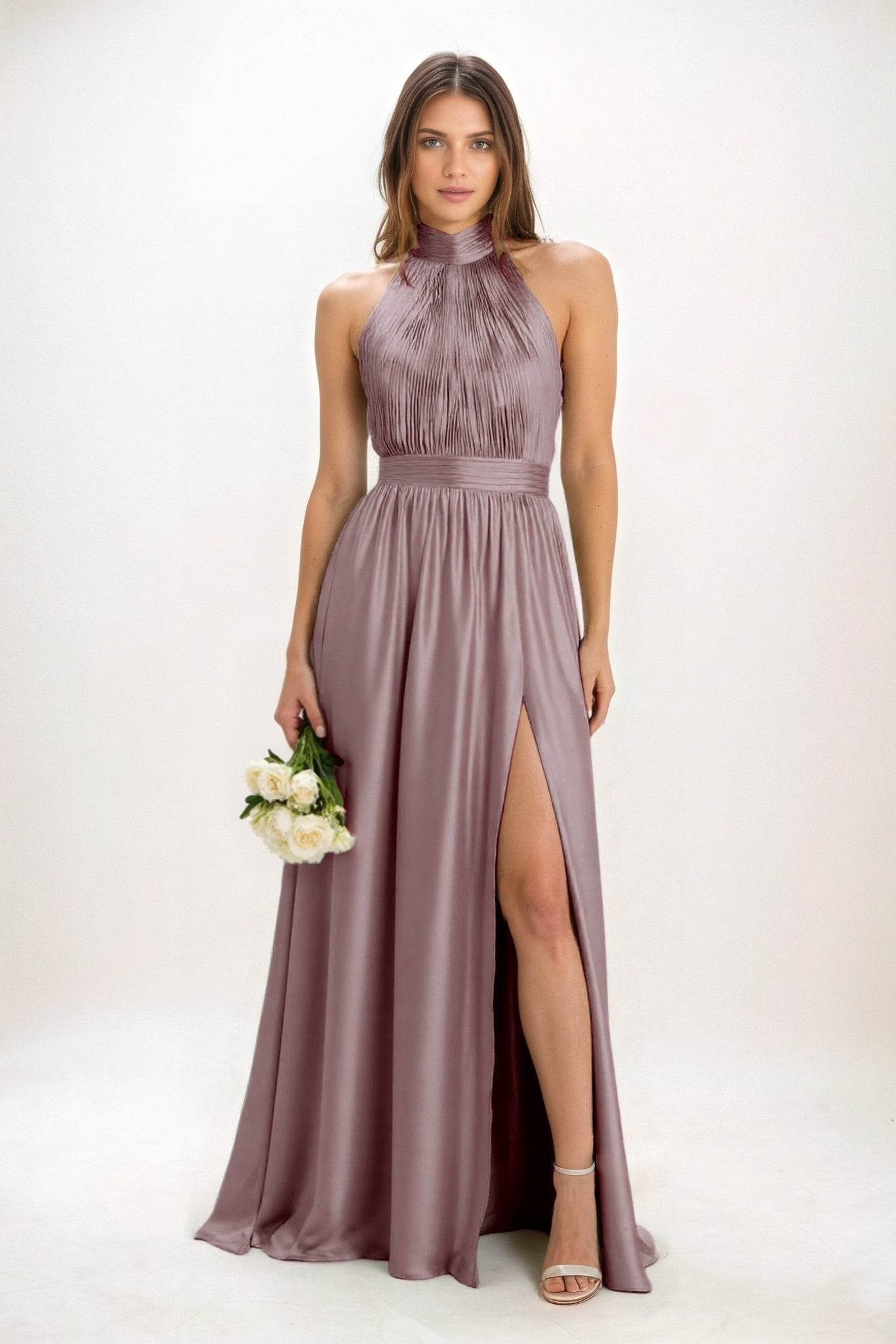 A-Line Maxi Luxe Satin Bridesmaid Dress CB0852 - COCOMELODY