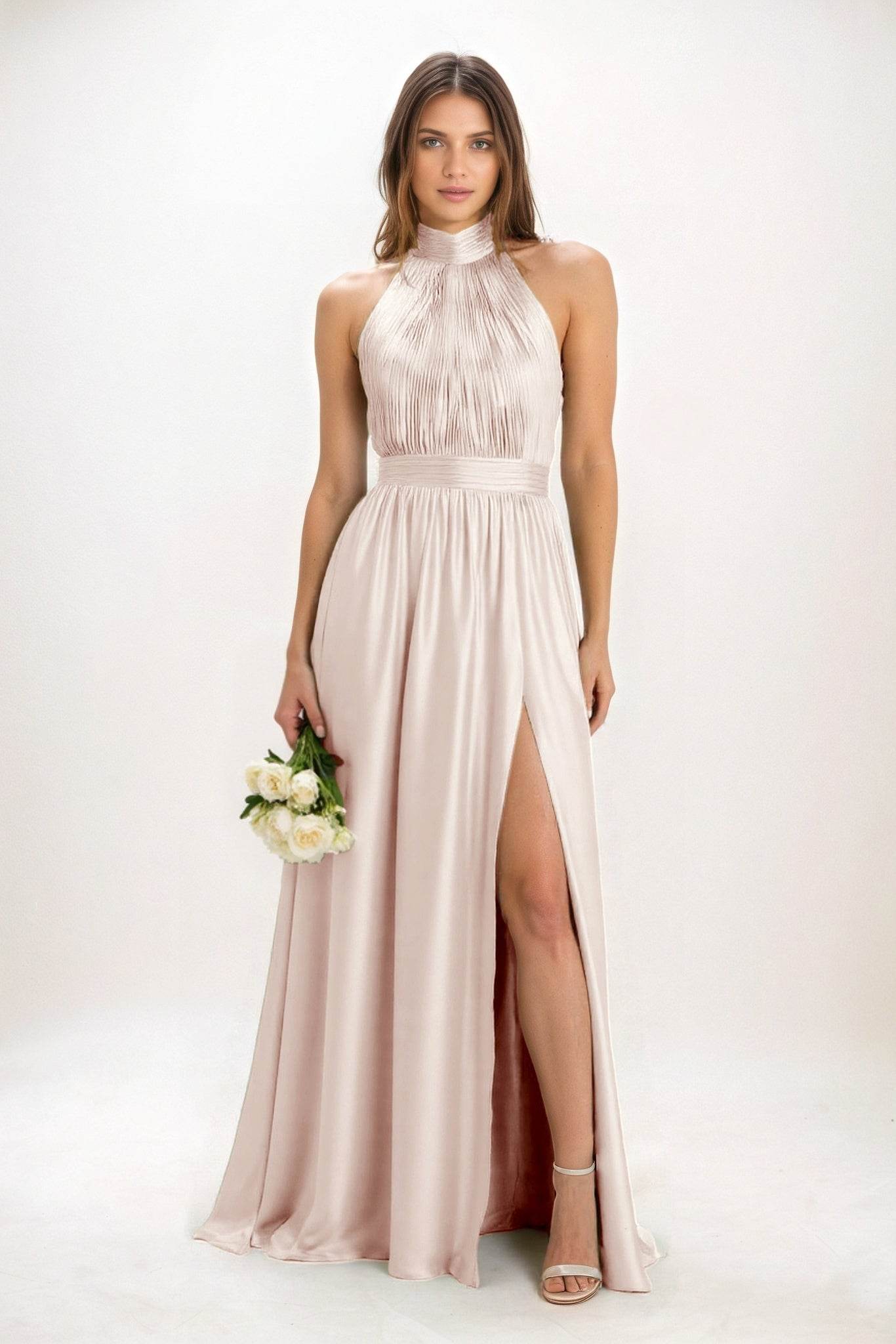 A-Line Maxi Luxe Satin Bridesmaid Dress CB0852 - COCOMELODY