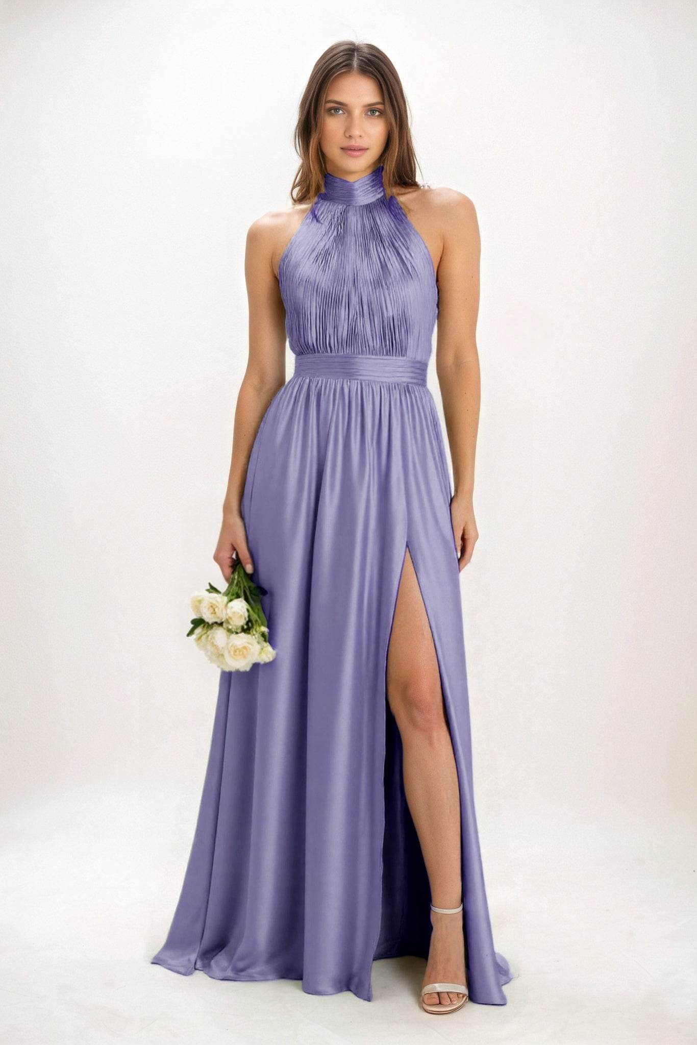 A-Line Maxi Luxe Satin Bridesmaid Dress CB0852 - COCOMELODY
