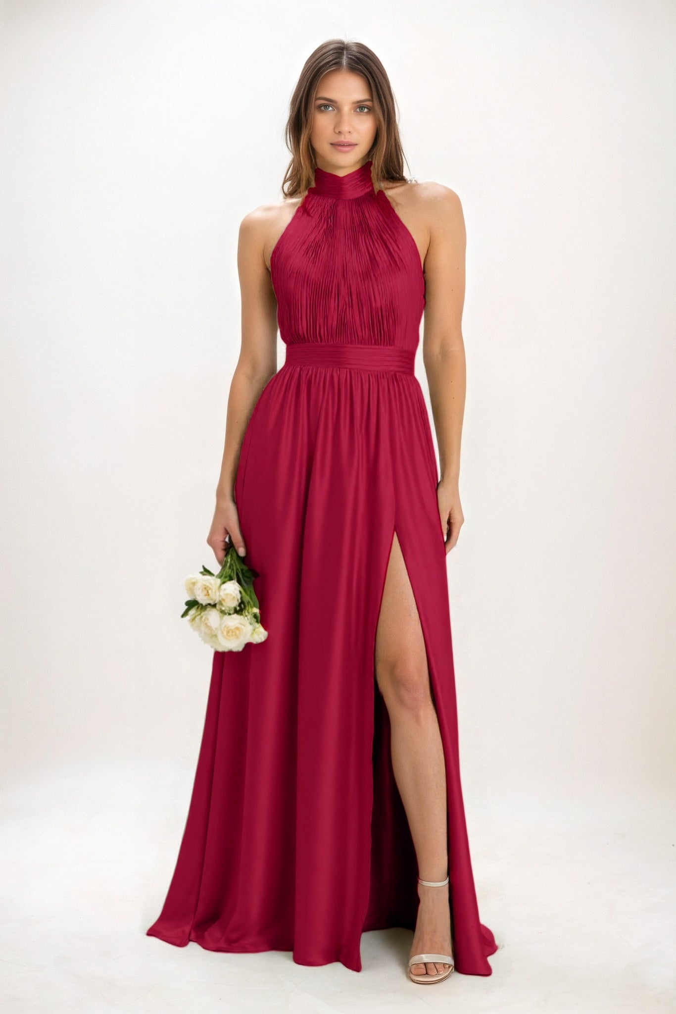 A-Line Maxi Luxe Satin Bridesmaid Dress CB0852
