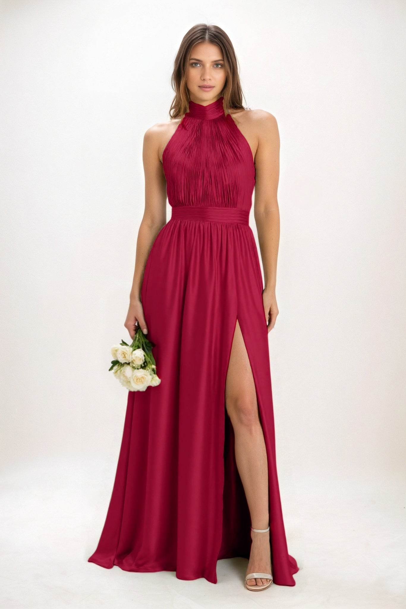 A-Line Maxi Luxe Satin Bridesmaid Dress CB0852 - COCOMELODY