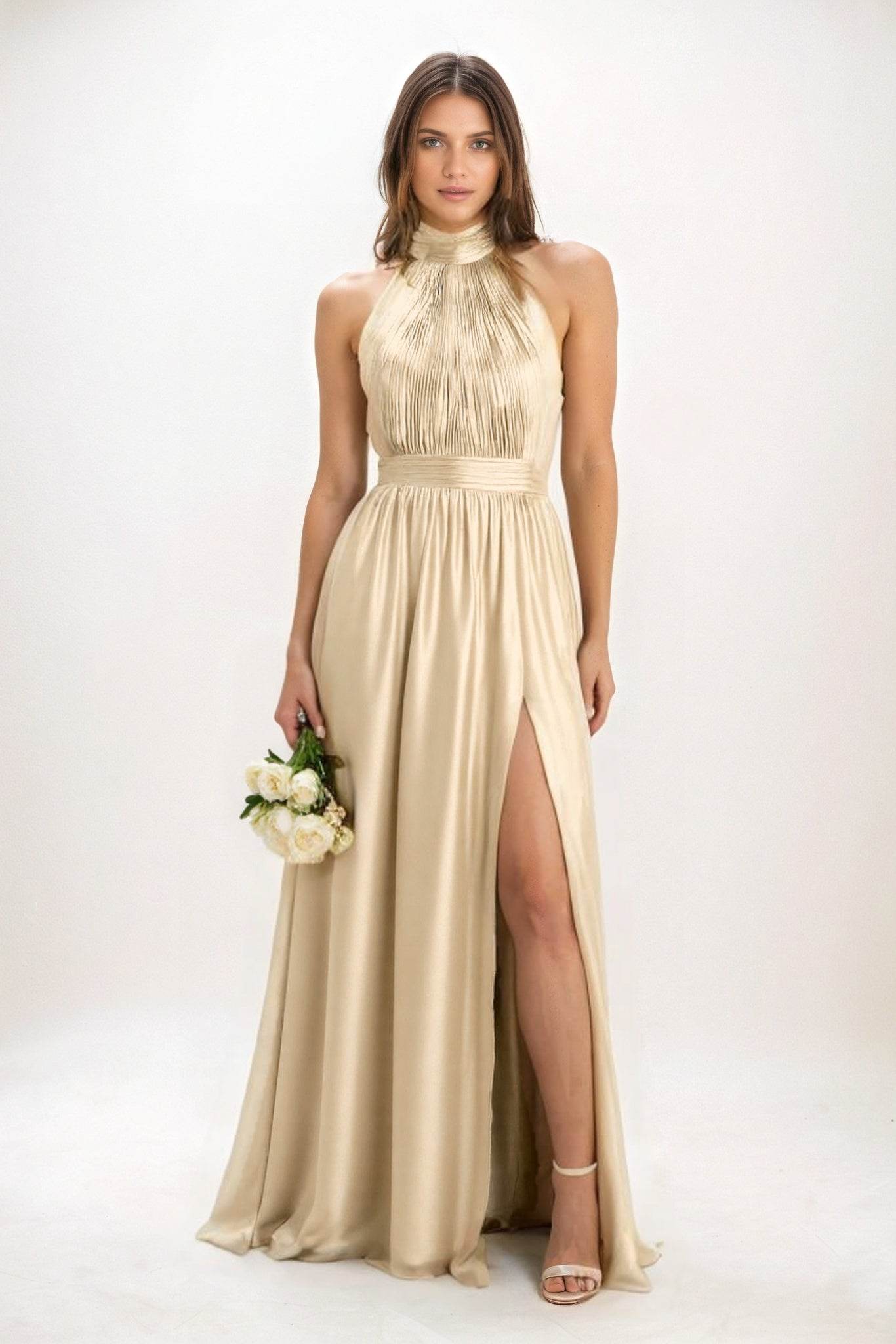 A-Line Maxi Luxe Satin Bridesmaid Dress CB0852 - COCOMELODY