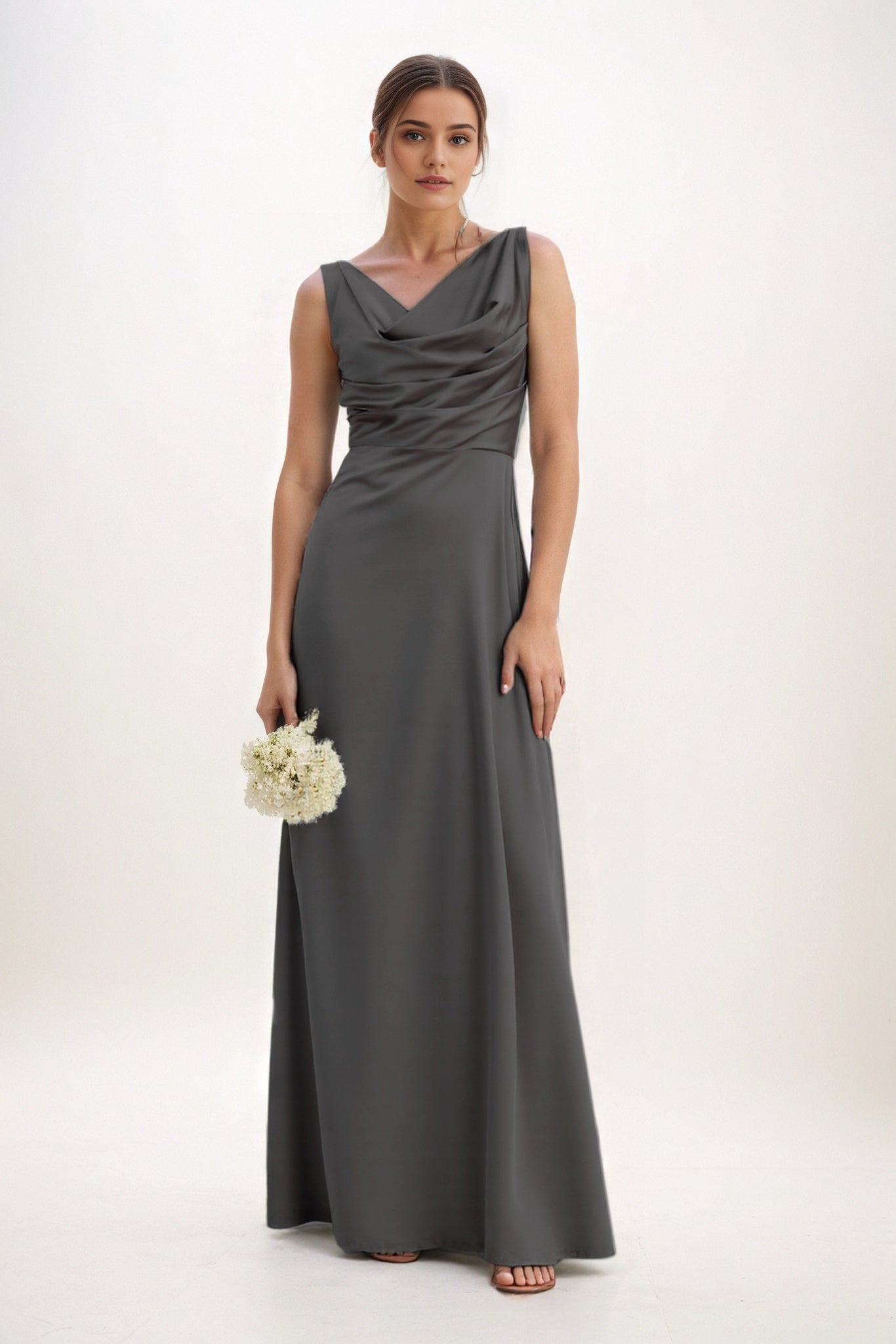 A-Line Maxi Luxe Satin Bridesmaid Dress CB0853
