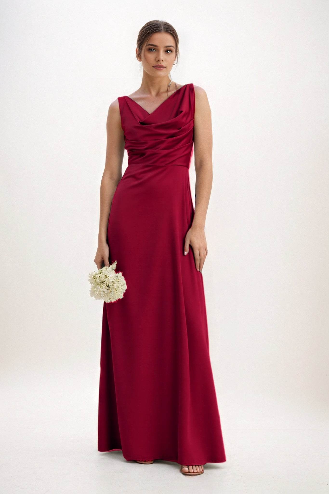 A-Line Maxi Luxe Satin Bridesmaid Dress CB0853 - COCOMELODY