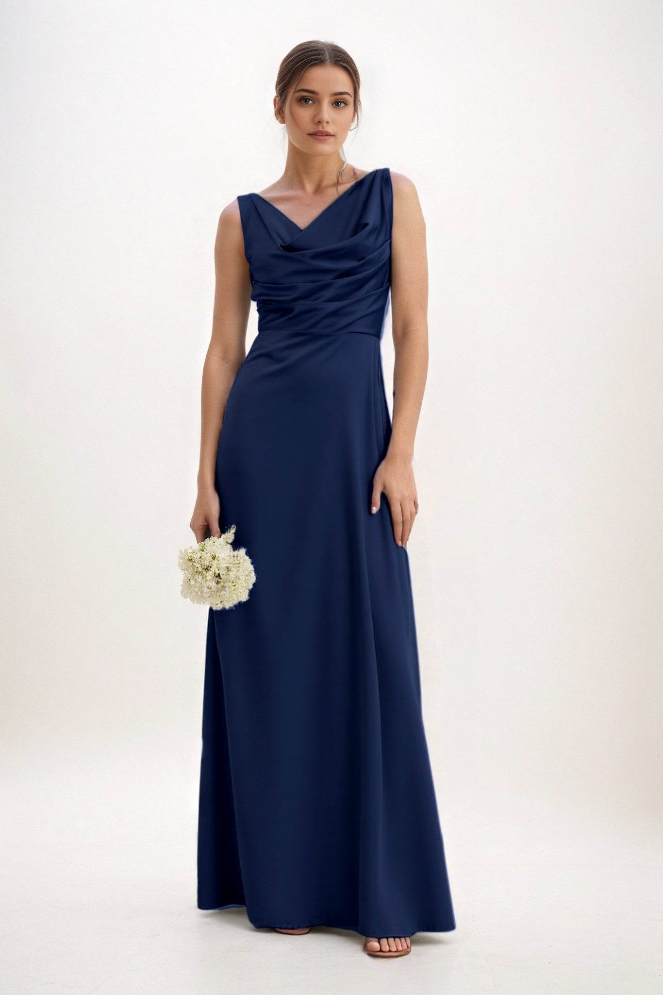 A-Line Maxi Luxe Satin Bridesmaid Dress CB0853 - COCOMELODY