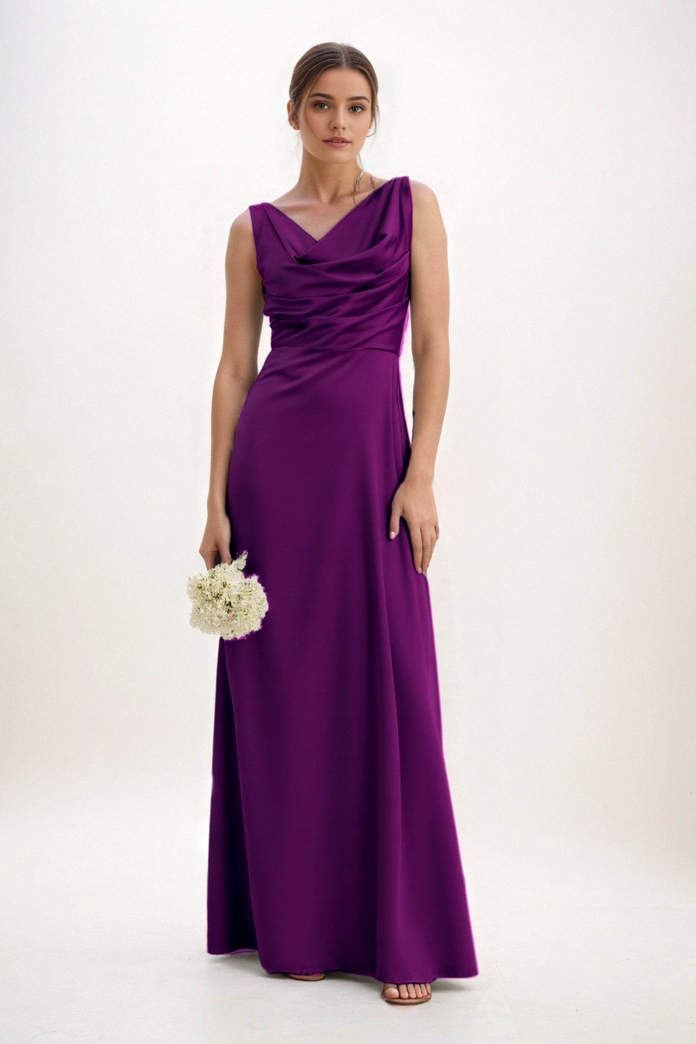 A-Line Maxi Luxe Satin Bridesmaid Dress CB0853 - COCOMELODY
