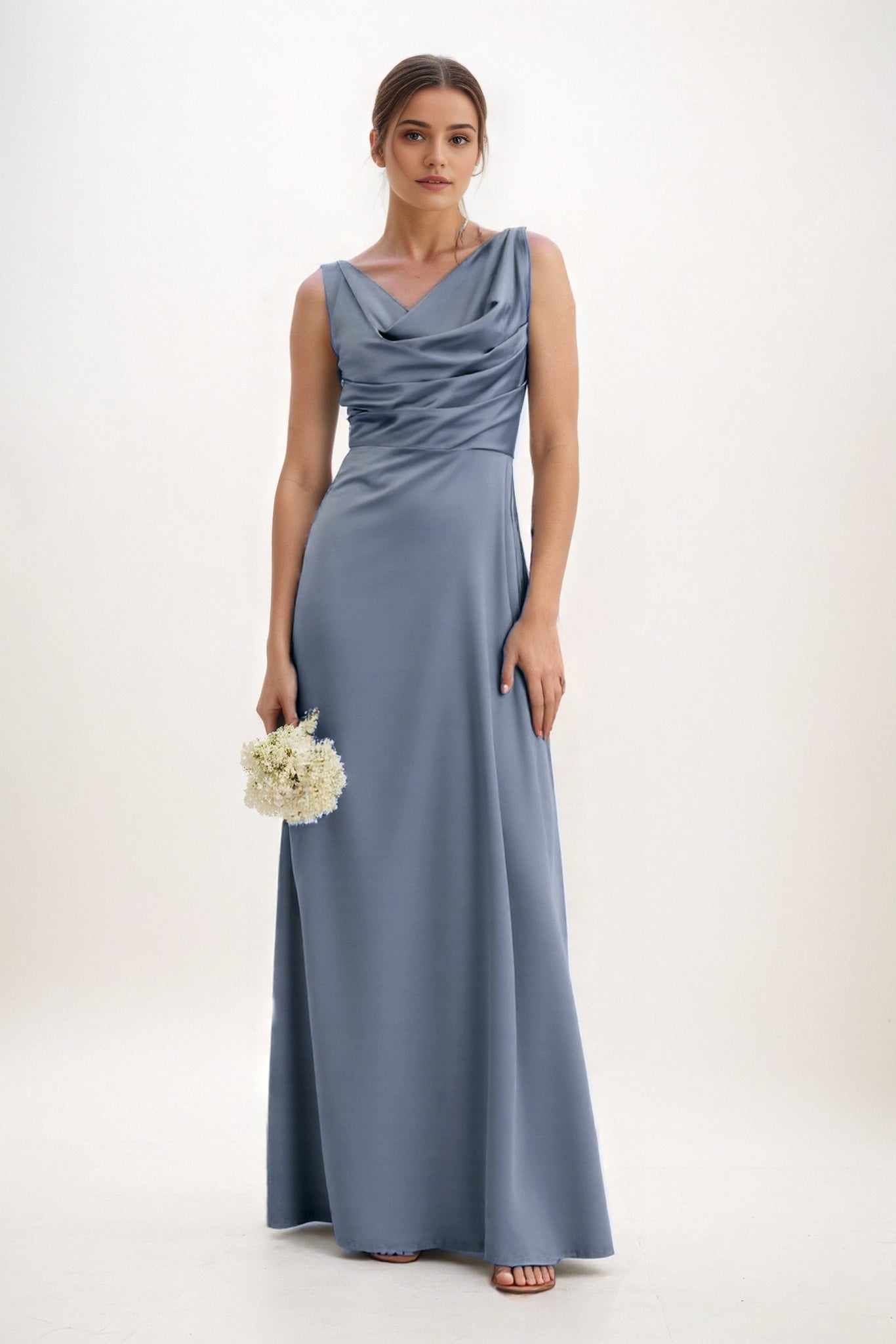 A-Line Maxi Luxe Satin Bridesmaid Dress CB0853