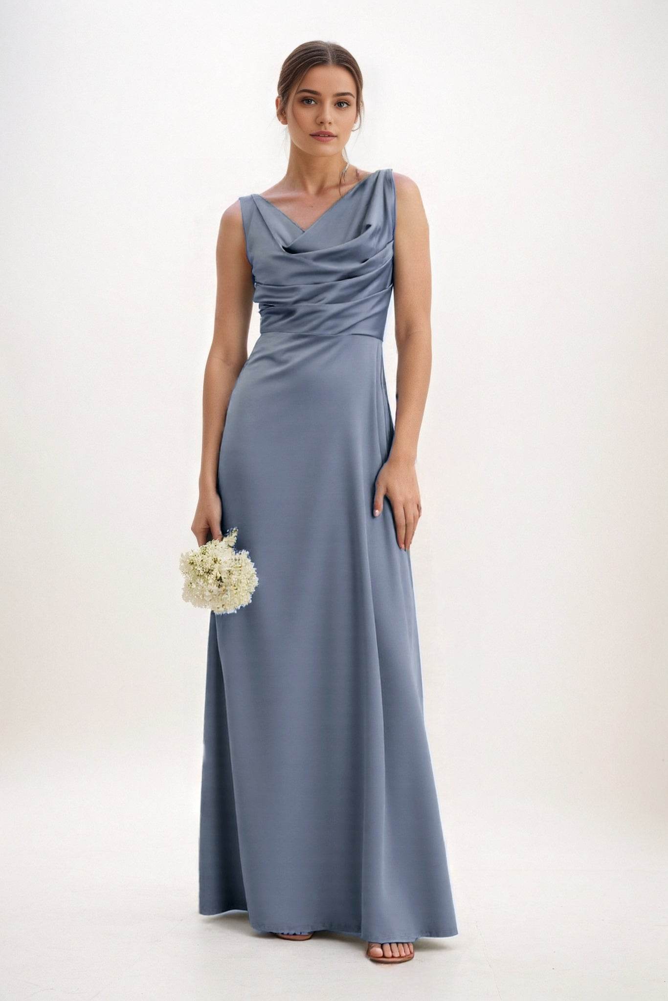 A-Line Maxi Luxe Satin Bridesmaid Dress CB0853 - COCOMELODY