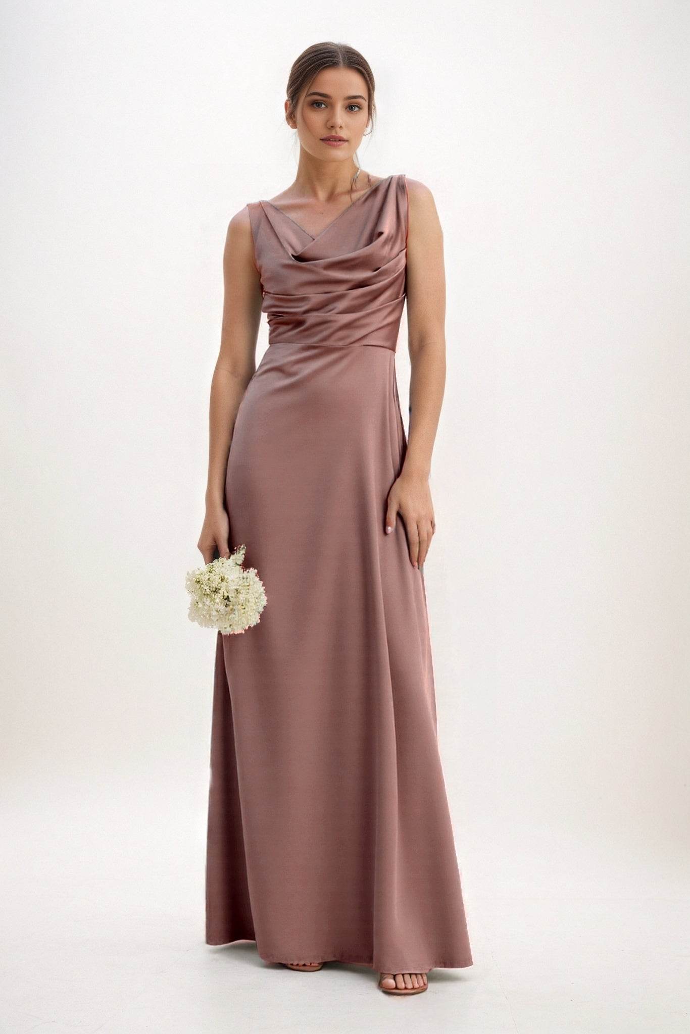 A-Line Maxi Luxe Satin Bridesmaid Dress CB0853 - COCOMELODY