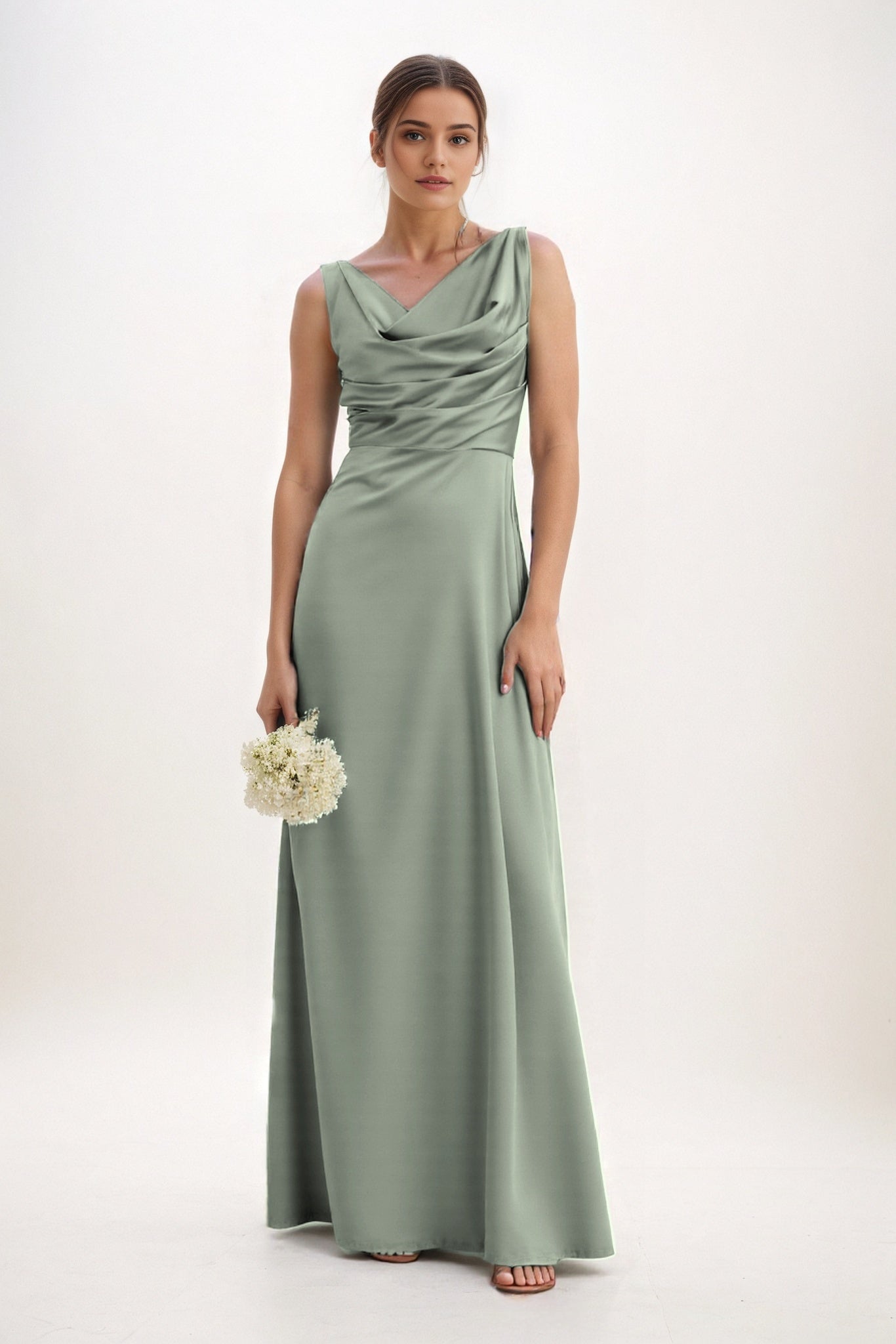 A-Line Maxi Luxe Satin Bridesmaid Dress CB0853