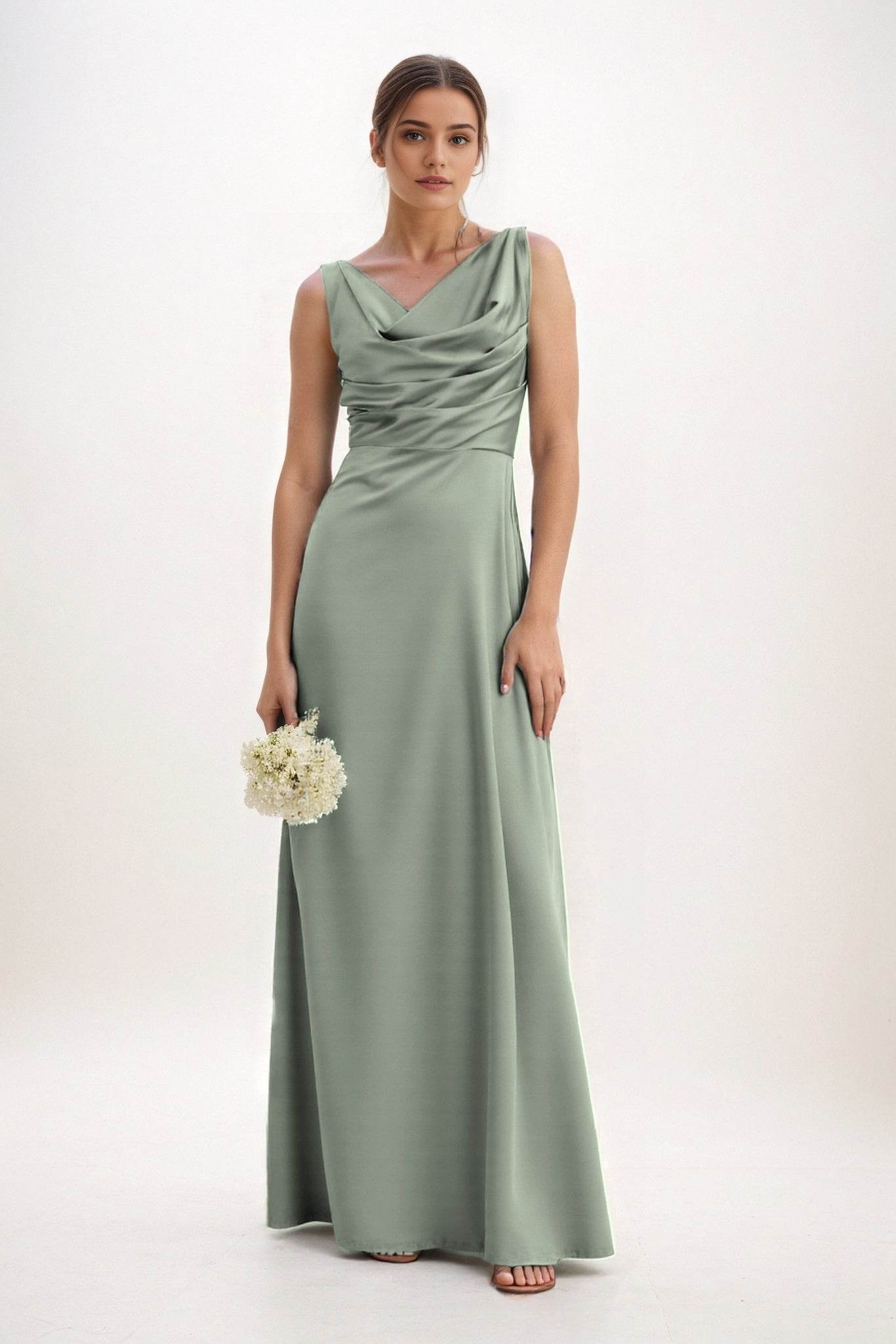 A-Line Maxi Luxe Satin Bridesmaid Dress CB0853 - COCOMELODY