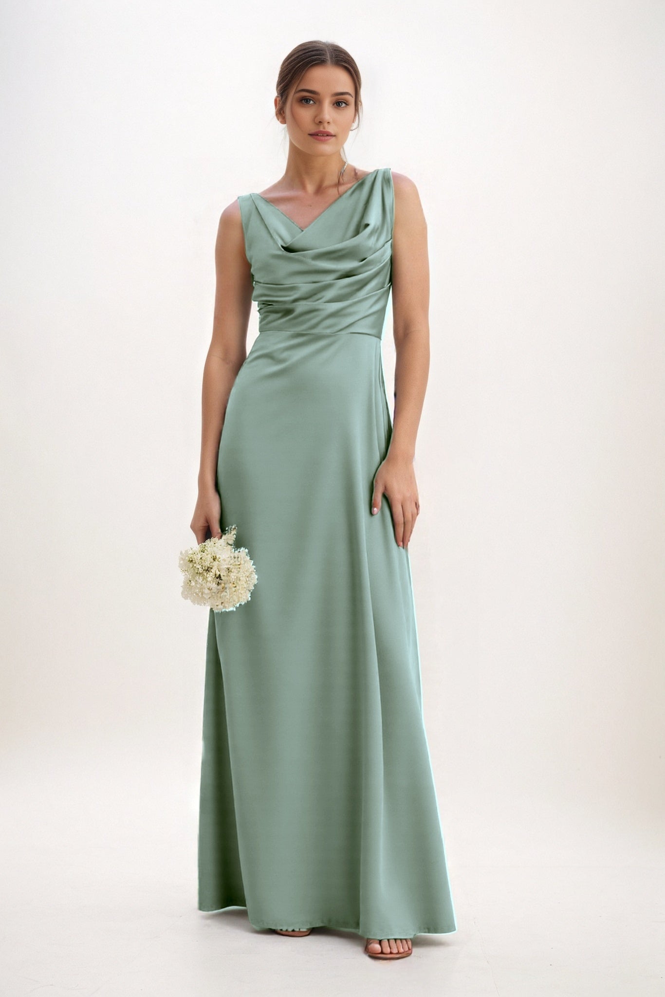A-Line Maxi Luxe Satin Bridesmaid Dress CB0853