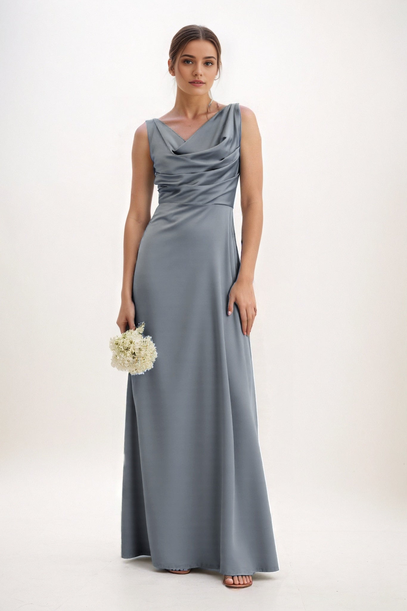 A-Line Maxi Luxe Satin Bridesmaid Dress CB0853