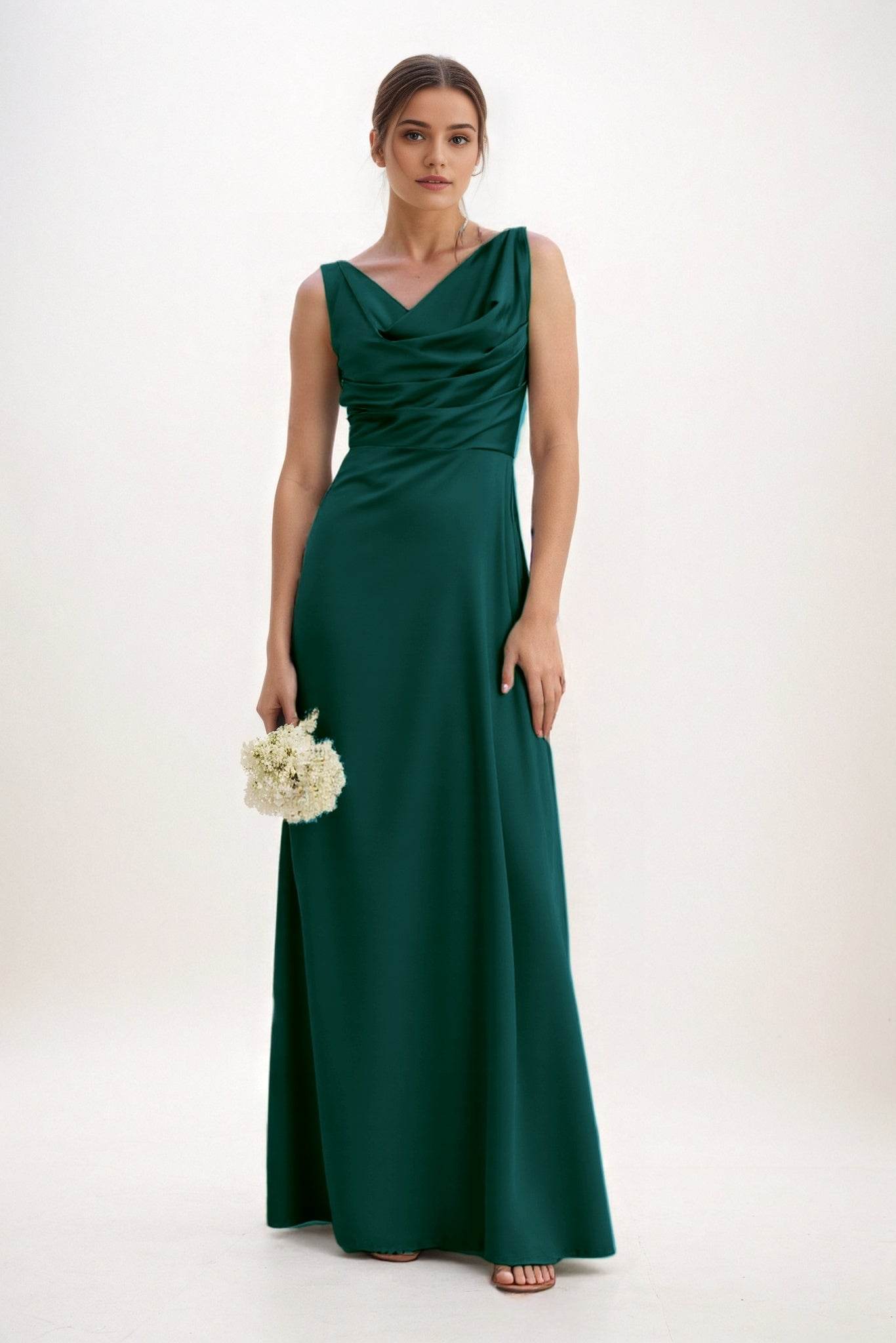 A-Line Maxi Luxe Satin Bridesmaid Dress CB0853 - COCOMELODY