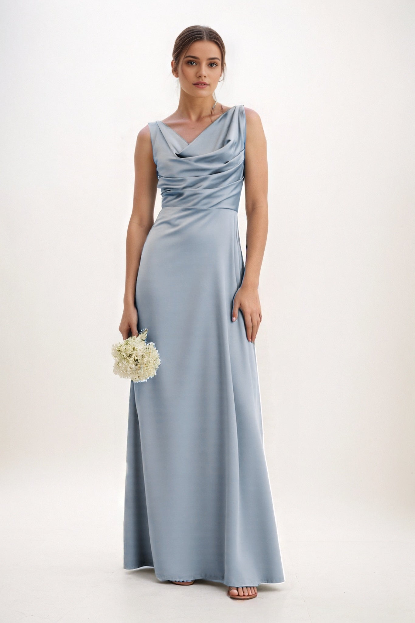 A-Line Maxi Luxe Satin Bridesmaid Dress CB0853