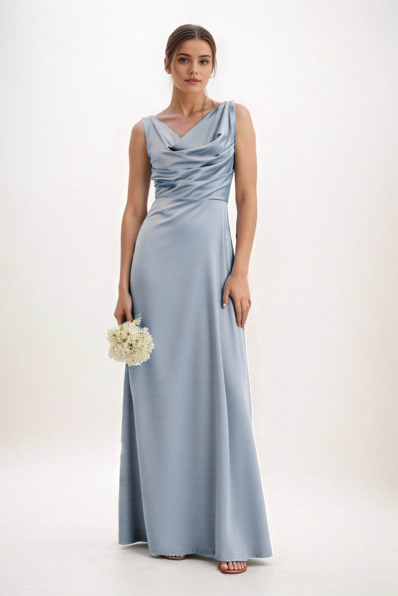 A-Line Maxi Luxe Satin Bridesmaid Dress CB0853 - COCOMELODY