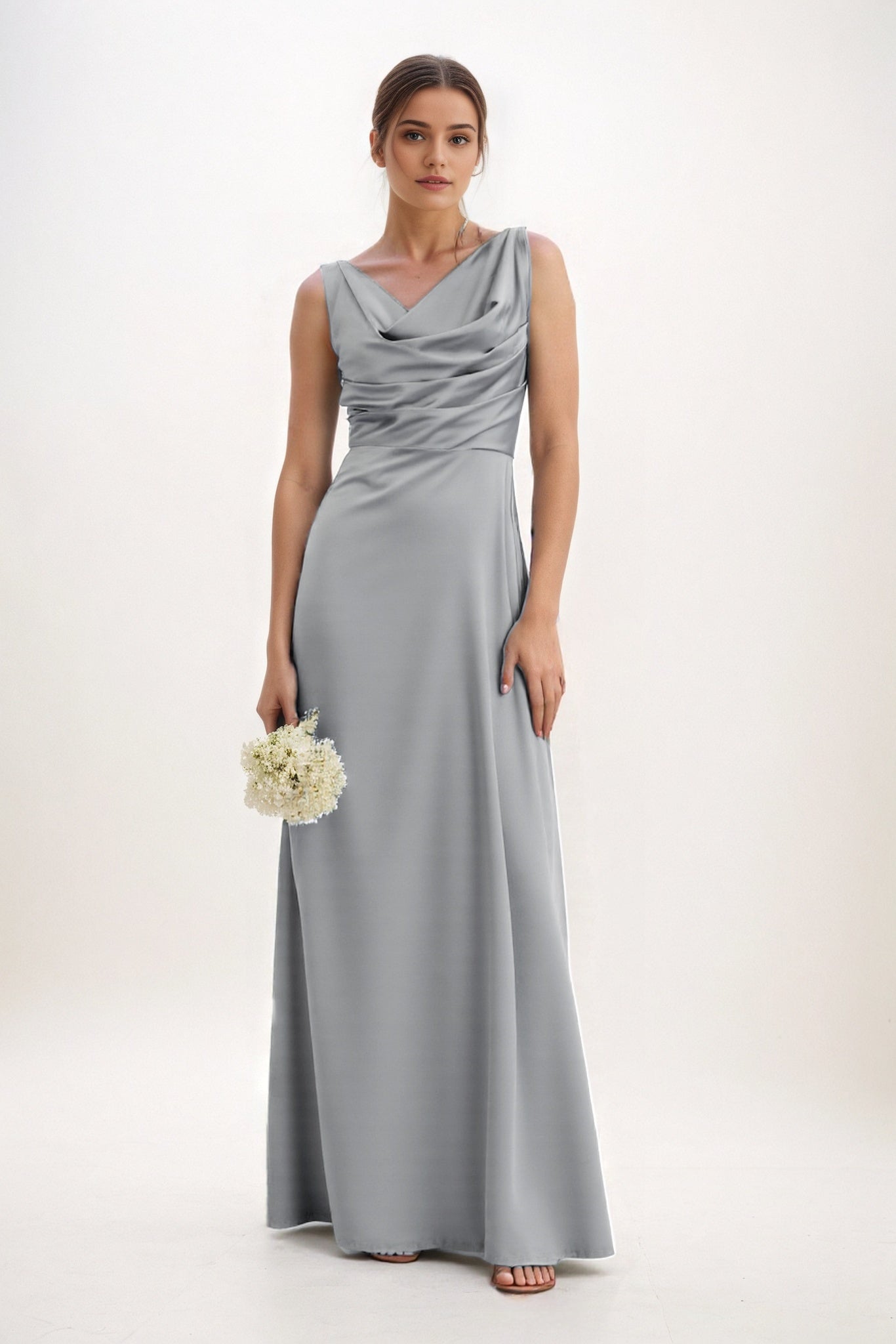 A-Line Maxi Luxe Satin Bridesmaid Dress CB0853