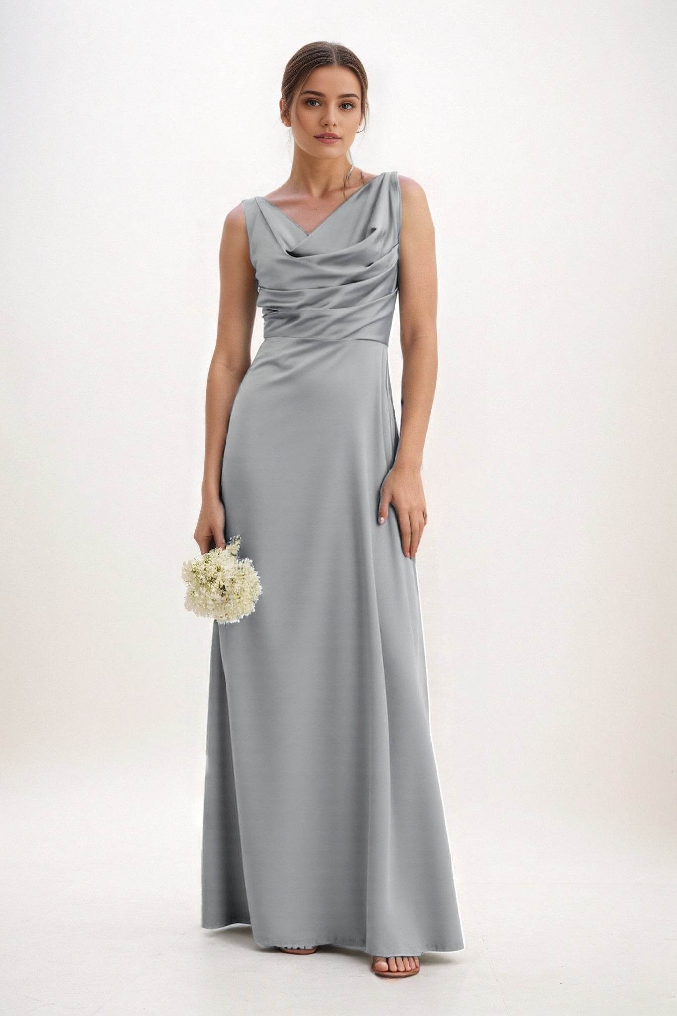 A-Line Maxi Luxe Satin Bridesmaid Dress CB0853 - COCOMELODY