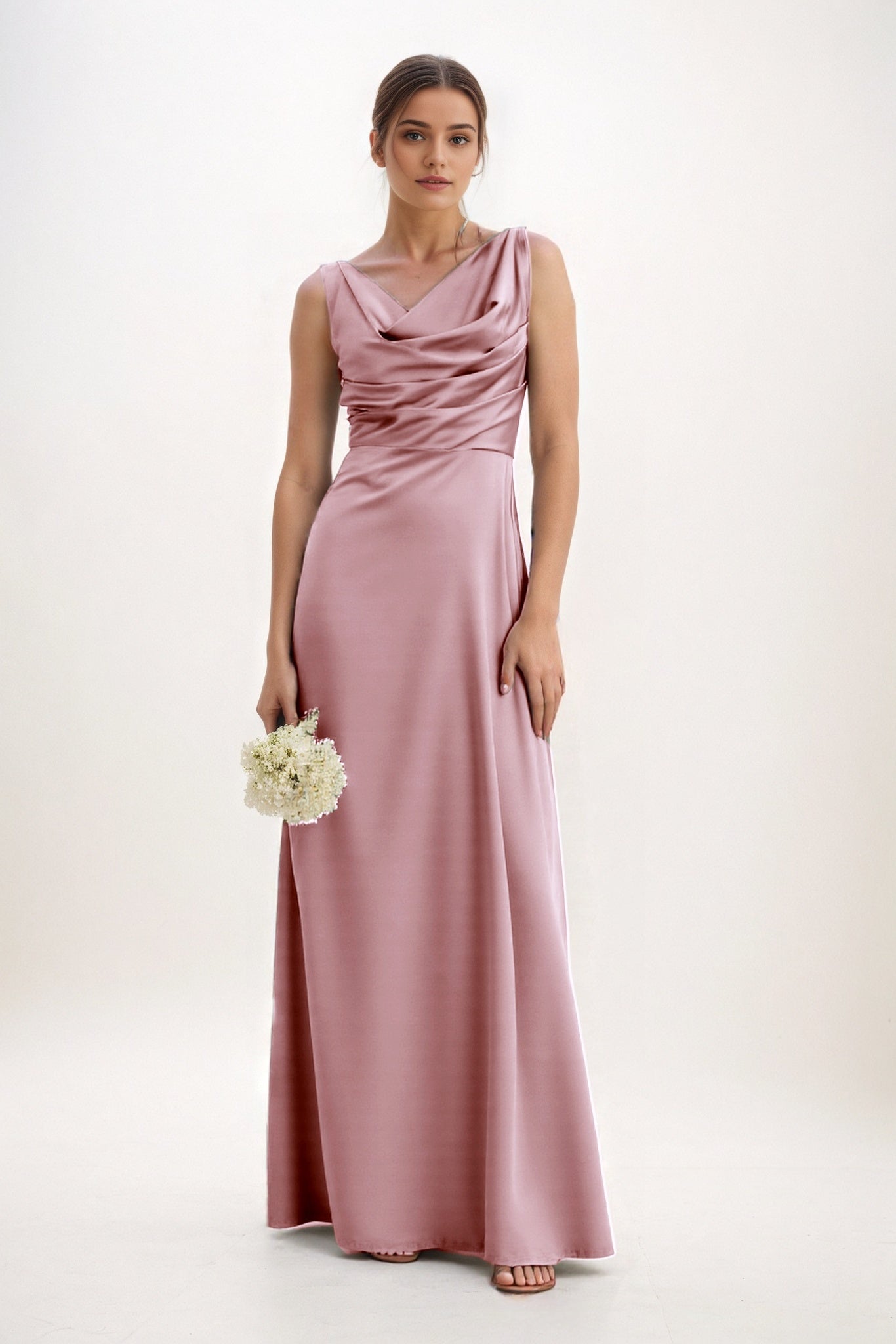 A-Line Maxi Luxe Satin Bridesmaid Dress CB0853