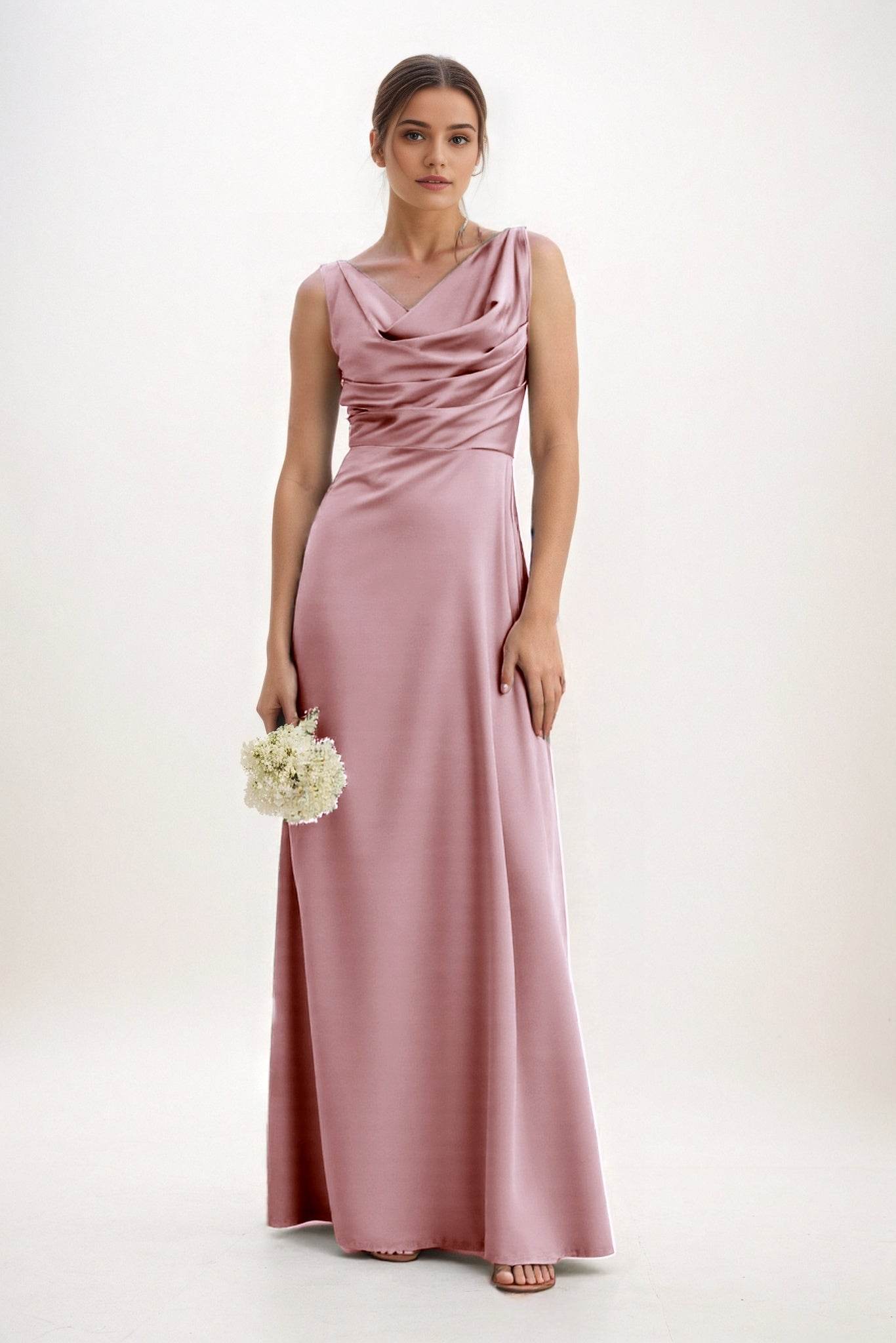A-Line Maxi Luxe Satin Bridesmaid Dress CB0853 - COCOMELODY
