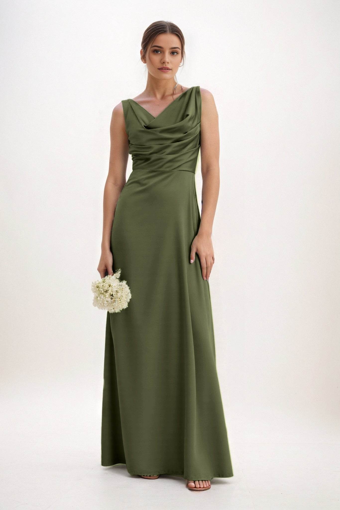 A-Line Maxi Luxe Satin Bridesmaid Dress CB0853 - COCOMELODY