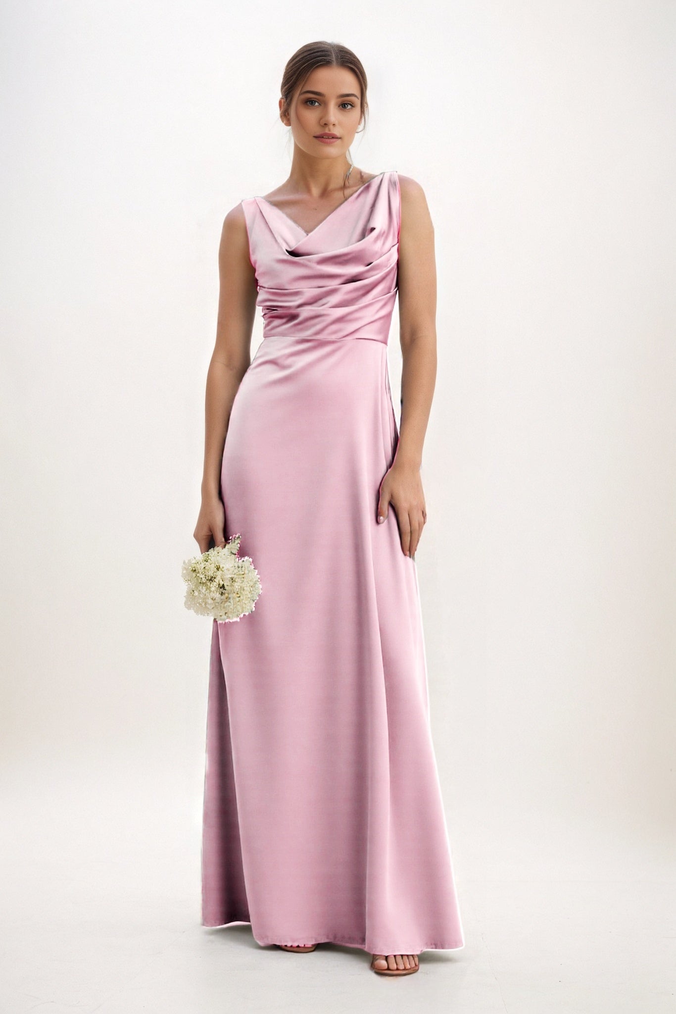 A-Line Maxi Luxe Satin Bridesmaid Dress CB0853