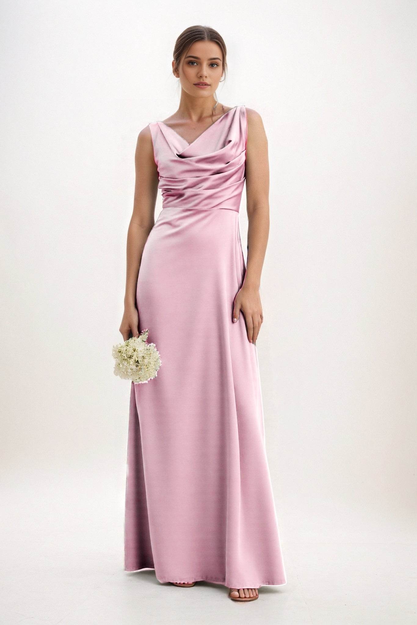 A-Line Maxi Luxe Satin Bridesmaid Dress CB0853 - COCOMELODY