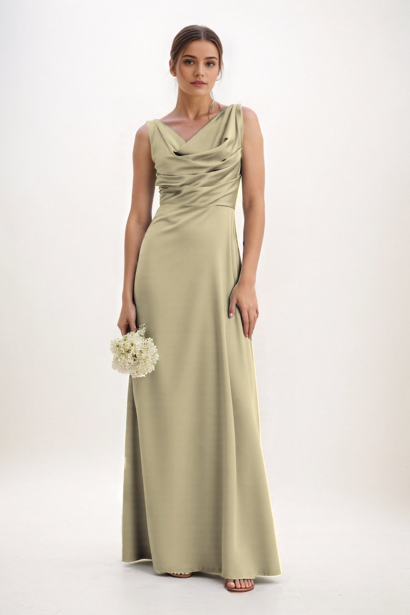 A-Line Maxi Luxe Satin Bridesmaid Dress CB0853