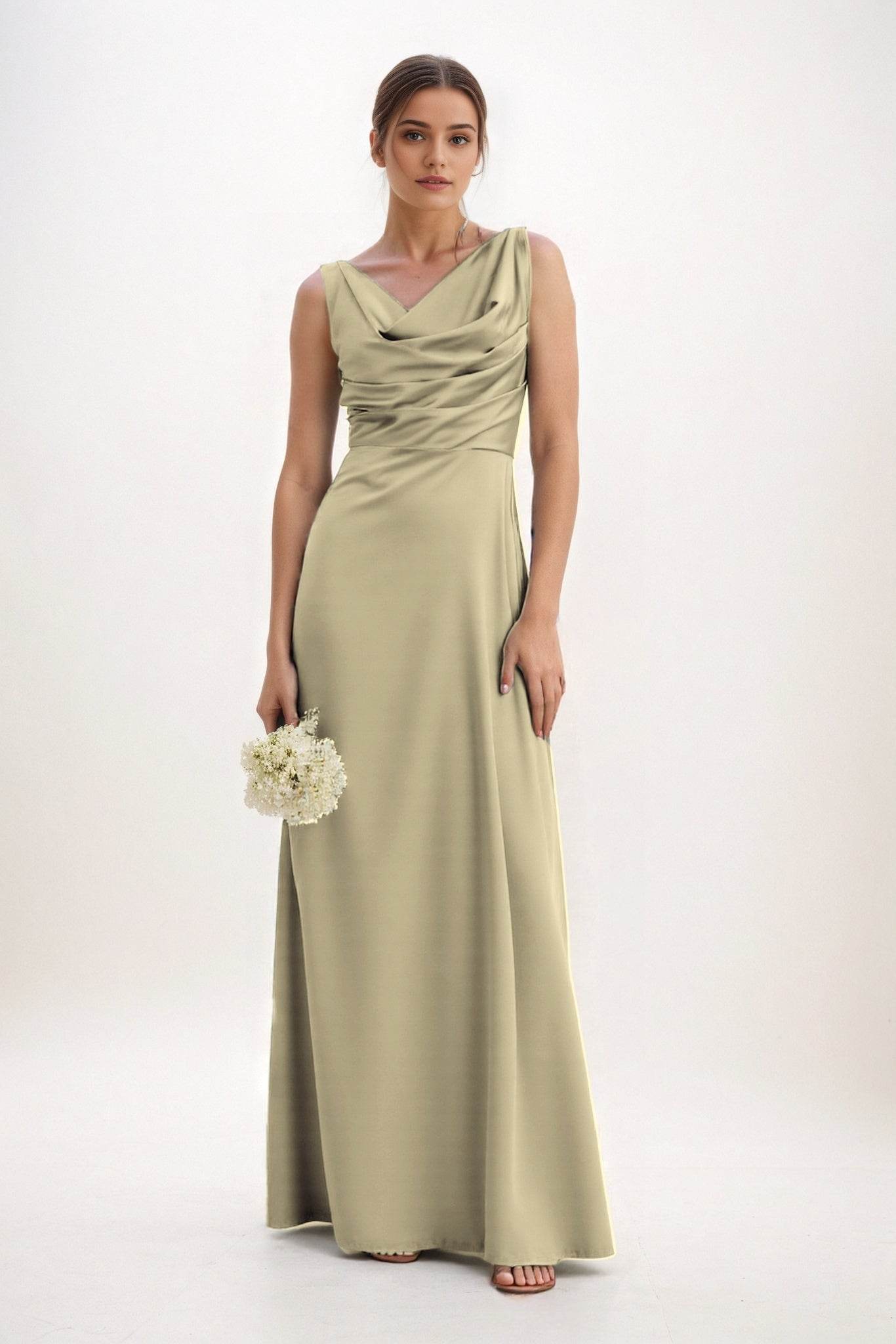 A-Line Maxi Luxe Satin Bridesmaid Dress CB0853 - COCOMELODY
