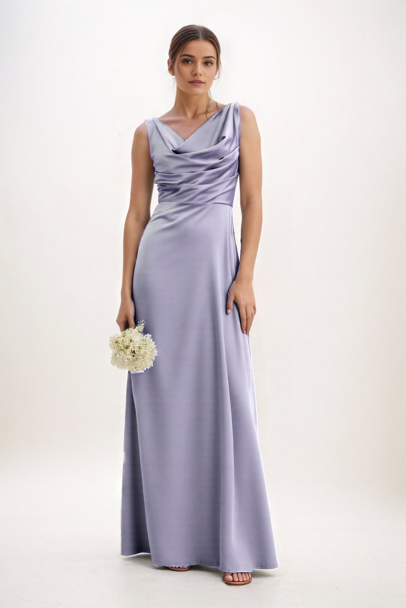 A-Line Maxi Luxe Satin Bridesmaid Dress CB0853