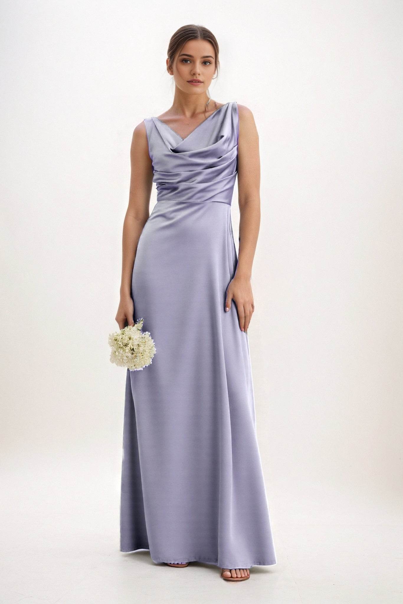 A-Line Maxi Luxe Satin Bridesmaid Dress CB0853 - COCOMELODY