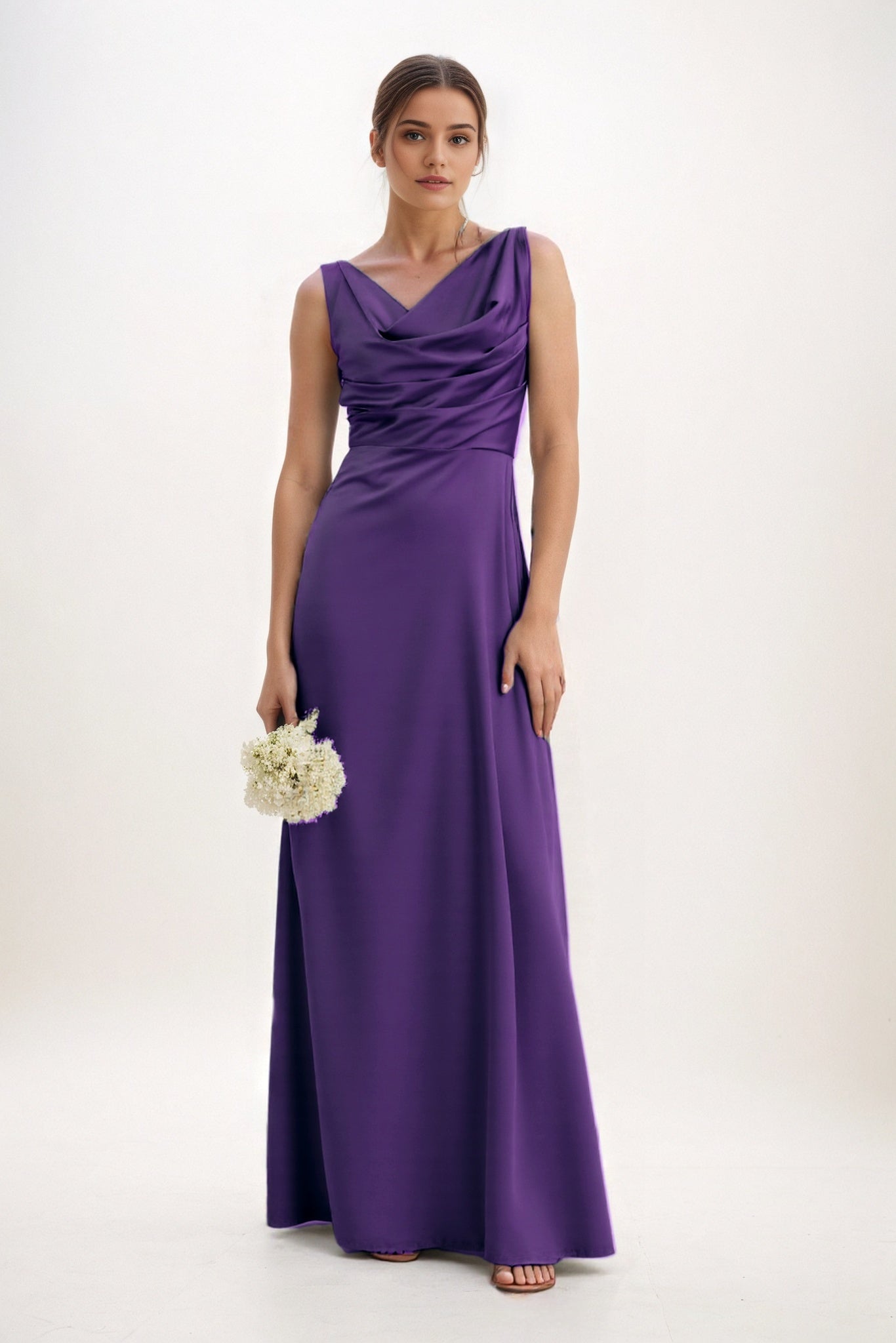 A-Line Maxi Luxe Satin Bridesmaid Dress CB0853