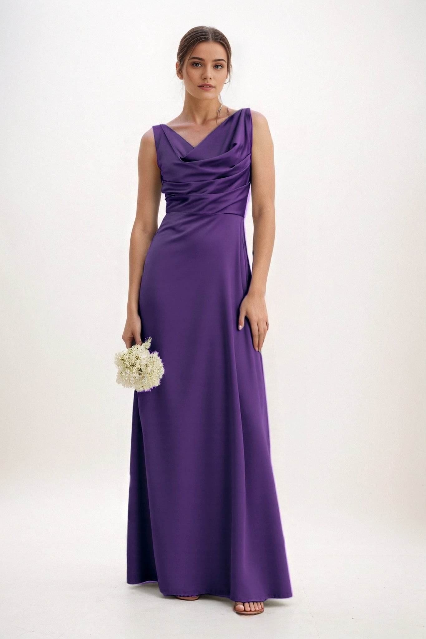 A-Line Maxi Luxe Satin Bridesmaid Dress CB0853 - COCOMELODY