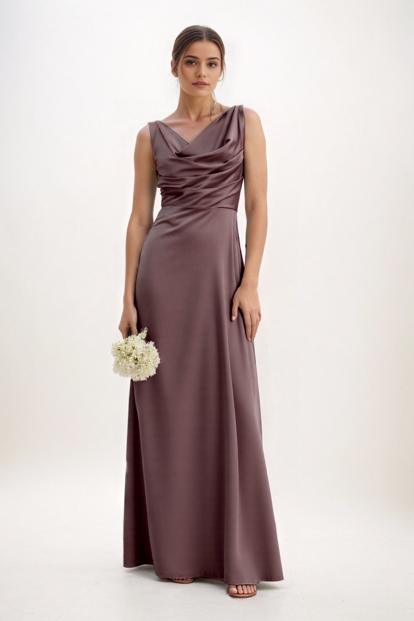 A-Line Maxi Luxe Satin Bridesmaid Dress CB0853